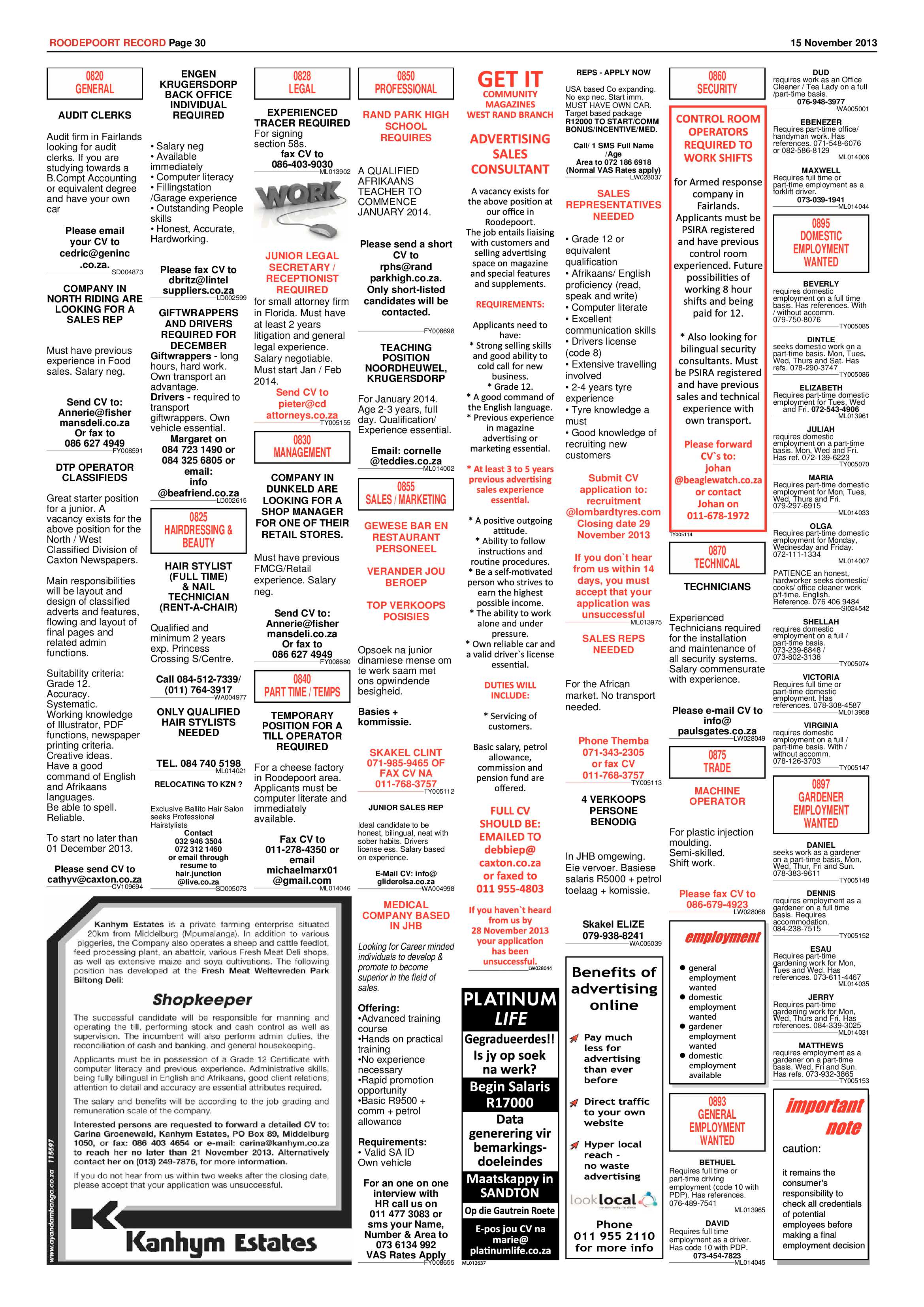 Roodepoort Record 15 November 2013 page 30
