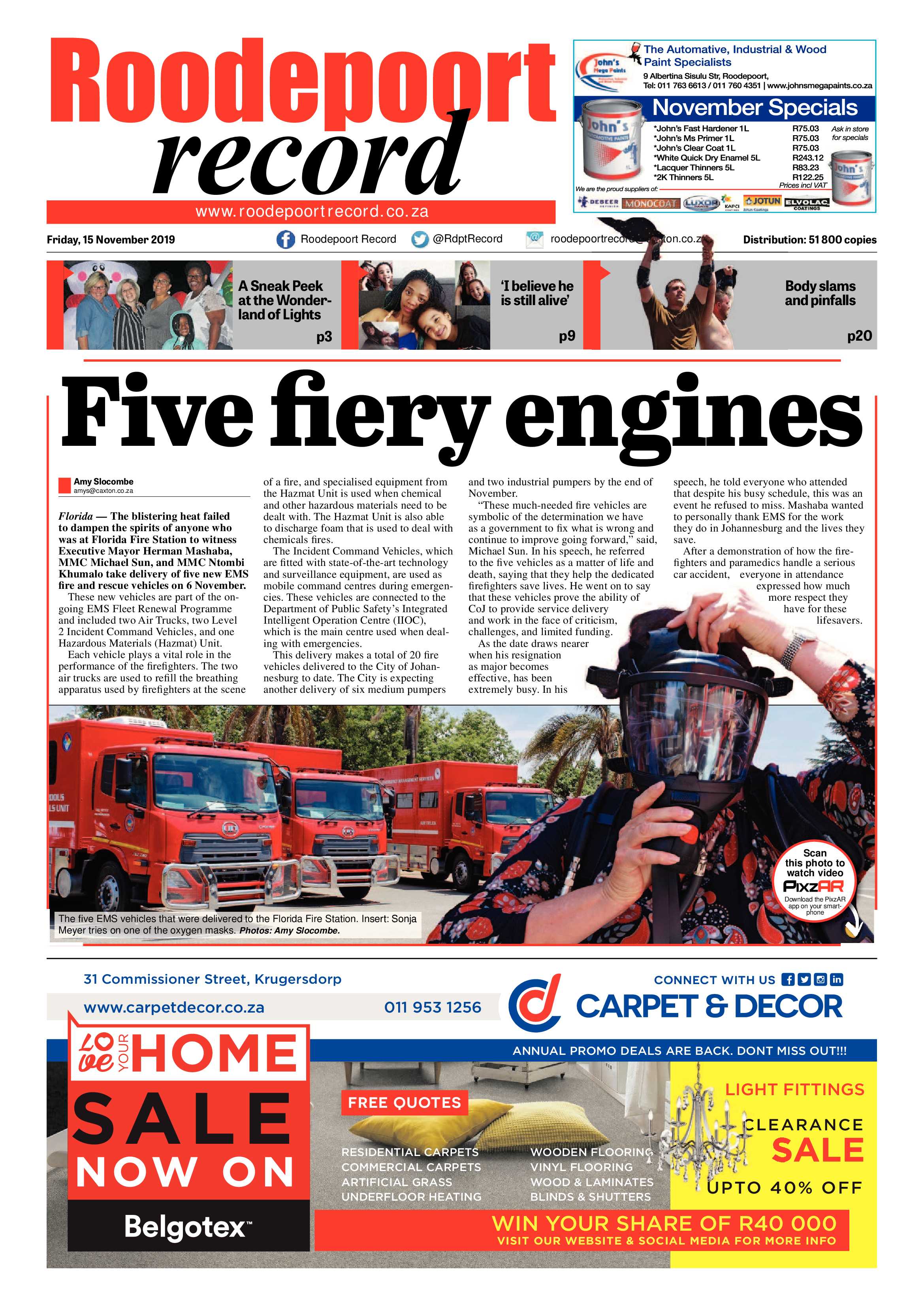 Roodepoort Record 15 November 2019 page 1