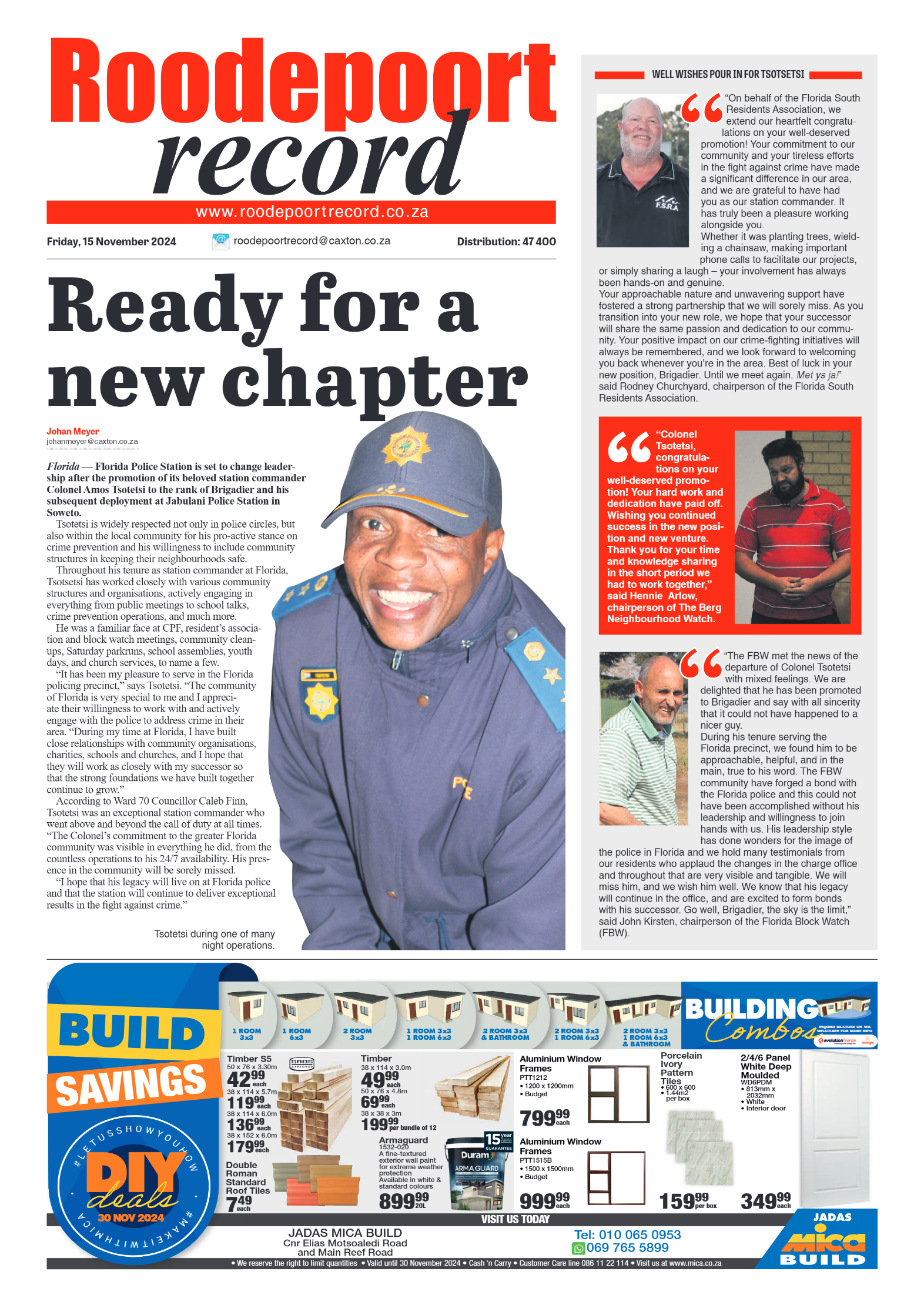 Roodepoort Record 15 November 2024 page 1