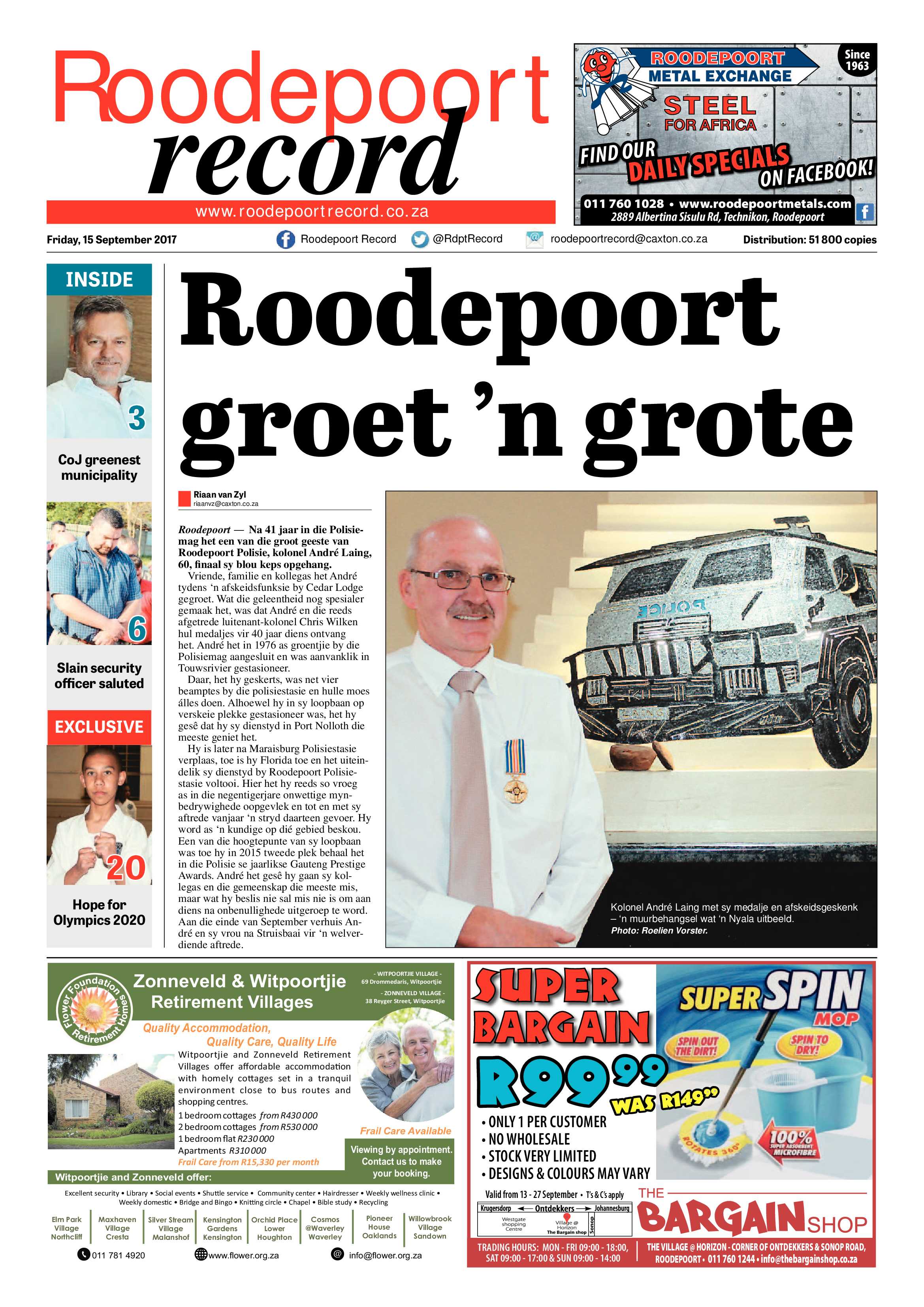 Roodepoort Record 15 September 2017 page 1