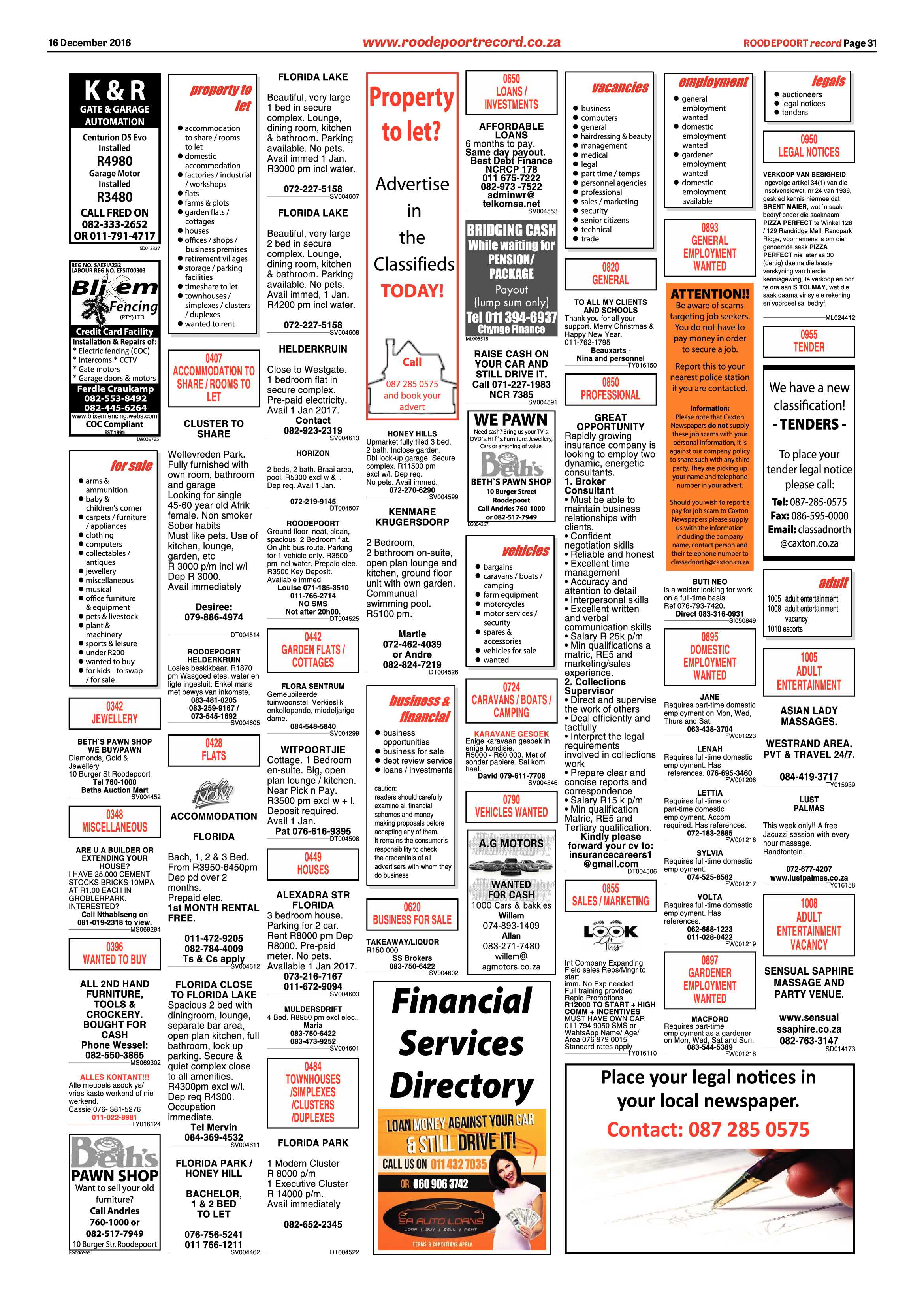 Roodepoort Record 16 December 2016 page 31