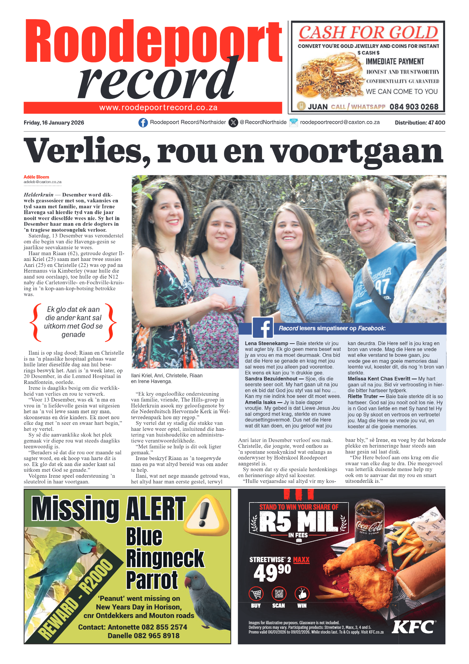 Roodepoort Record 16 January 2026 page 1