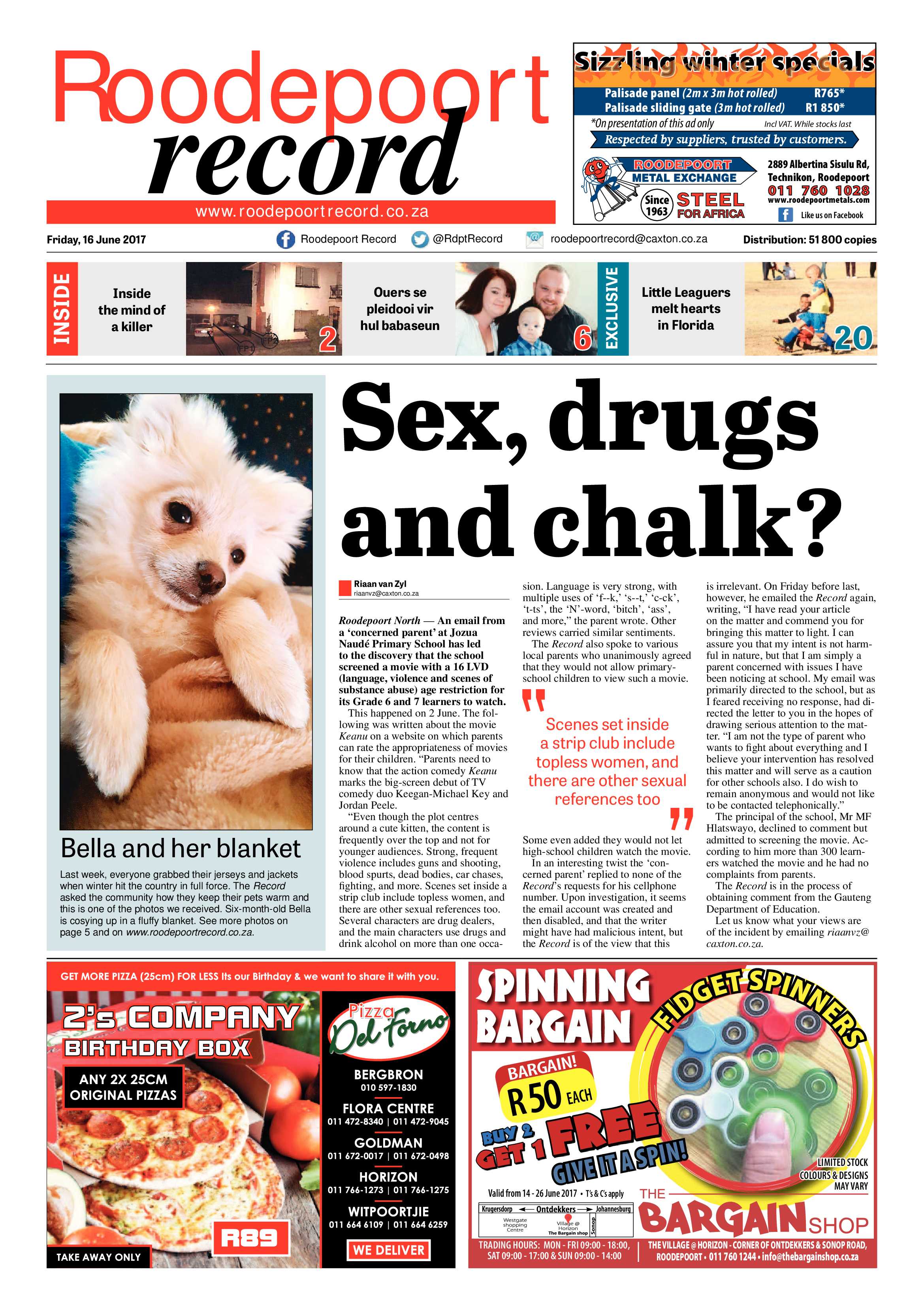 Roodepoort Record 16 June 2017 page 1