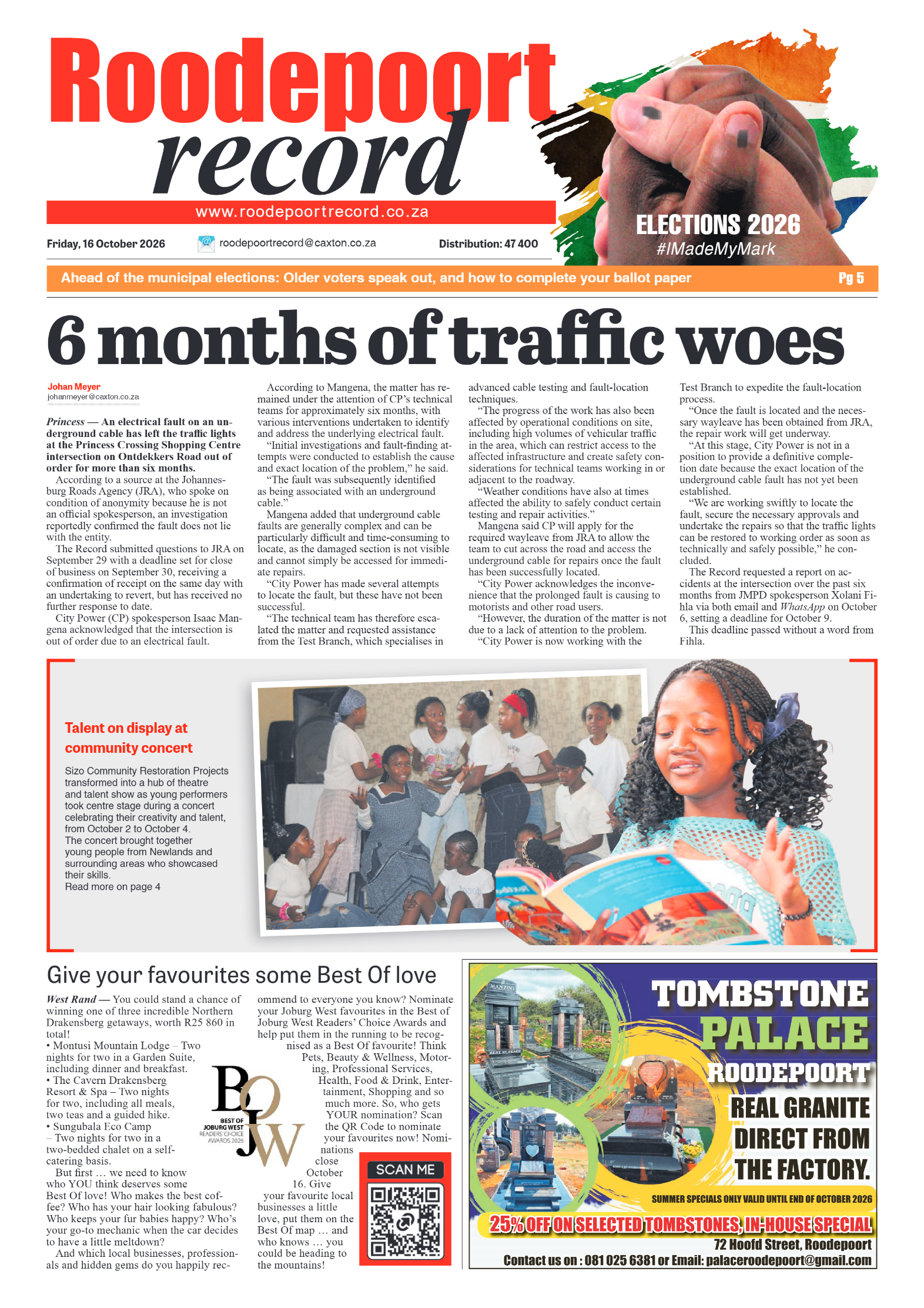Roodepoort Record 16 October 2026 page 1