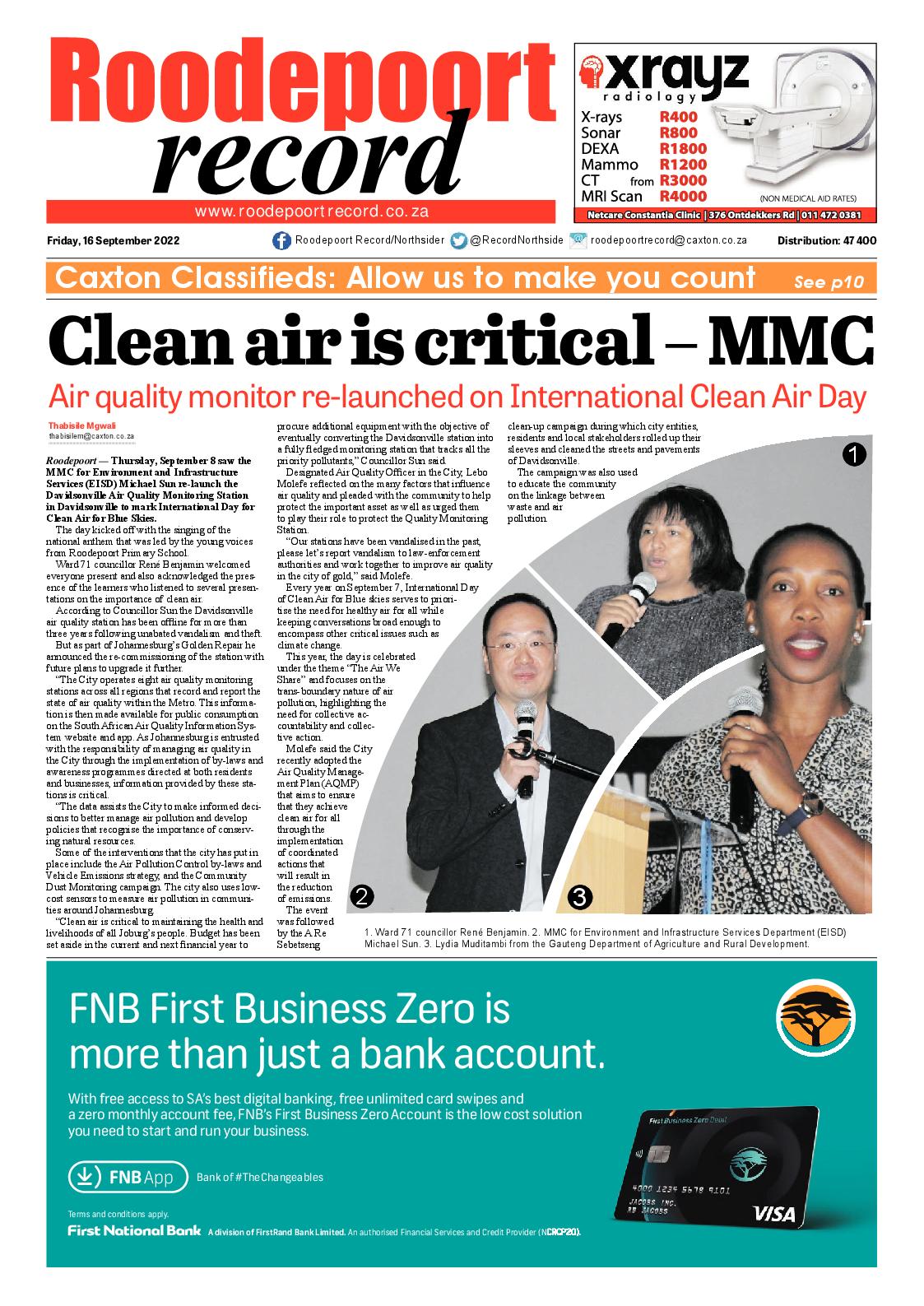 Roodepoort Record 16 September 2022 page 1