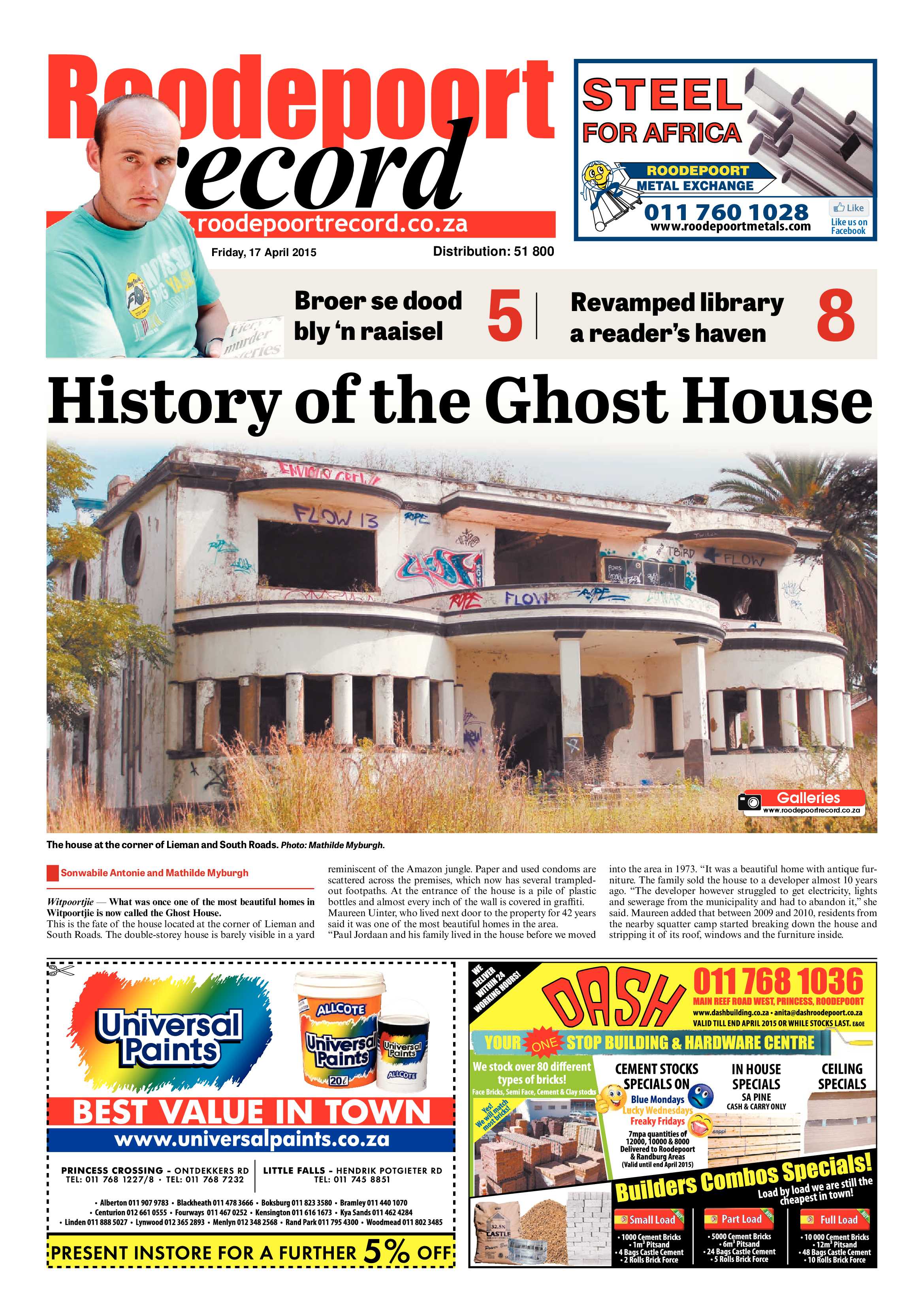 Roodepoort Record 17 April 2015 page 1