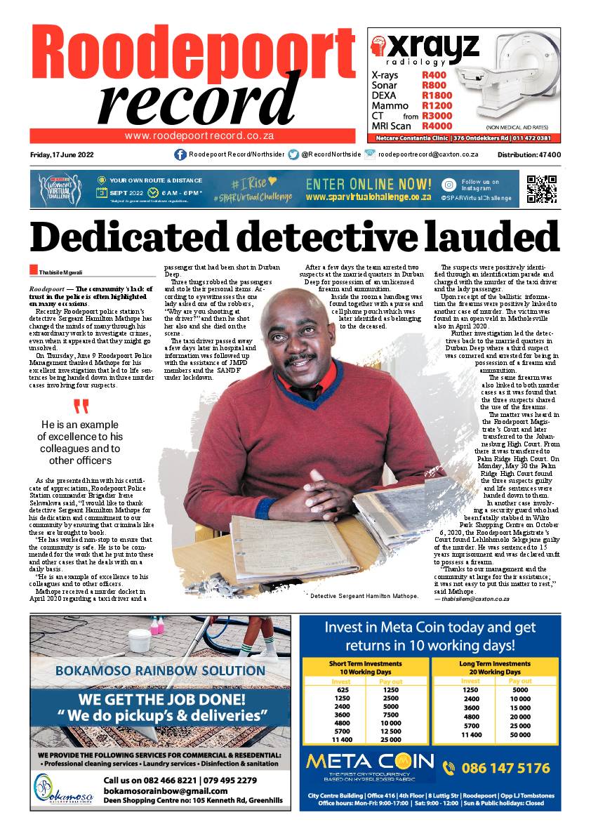 Roodepoort Record 17 June 2022 page 1