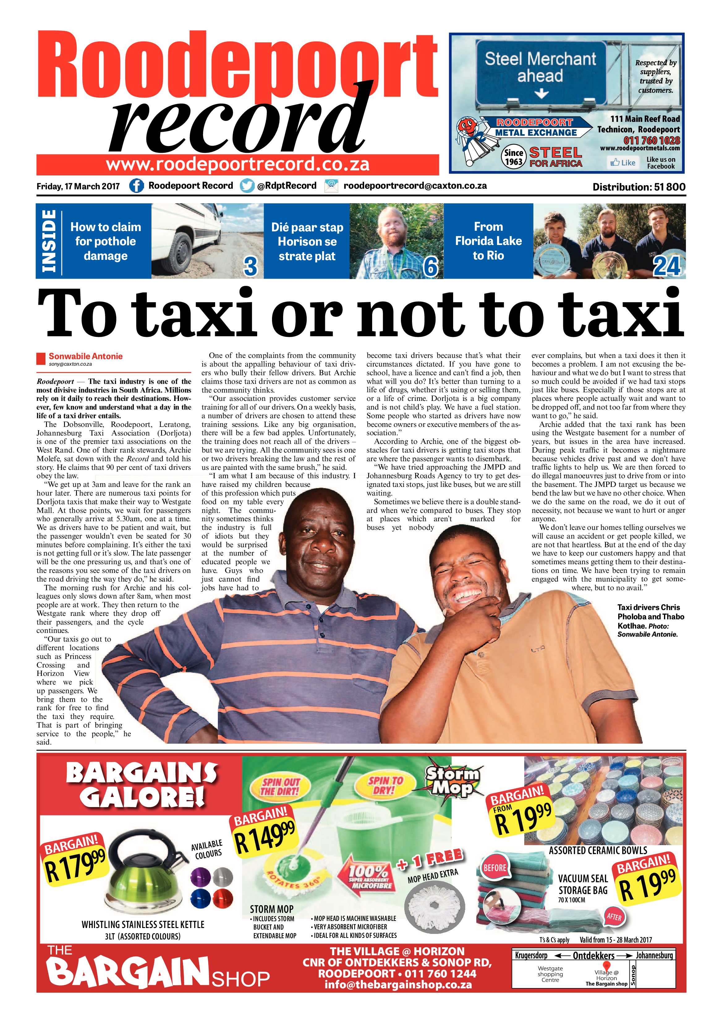 Roodepoort Record 17 March 2017 page 1