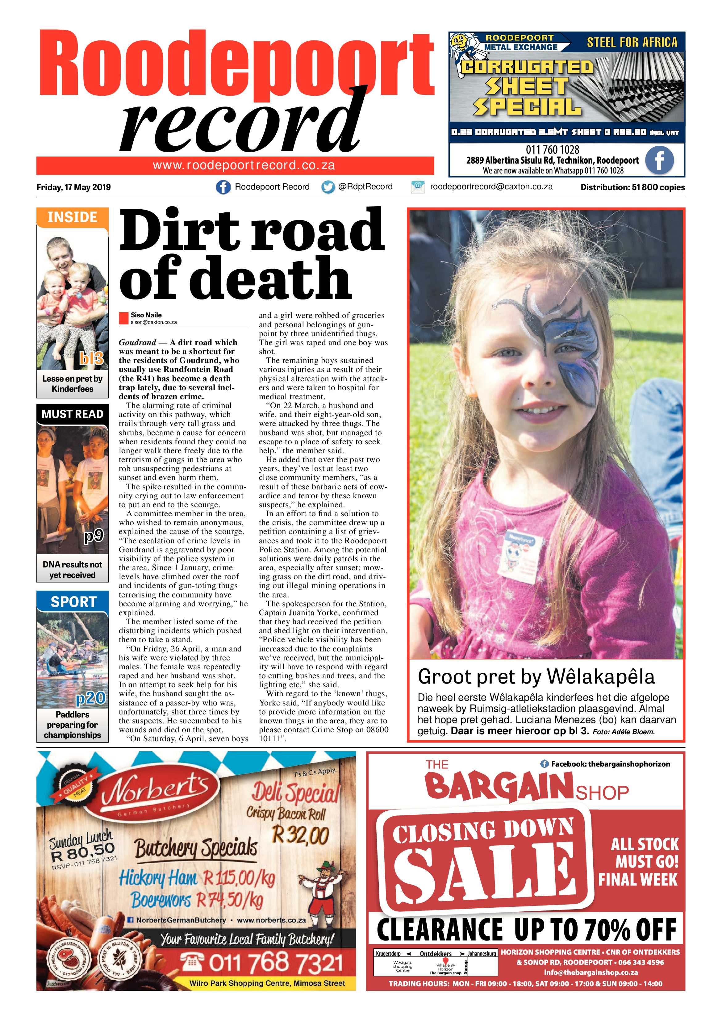 Roodepoort Record 17 May 2019 page 1
