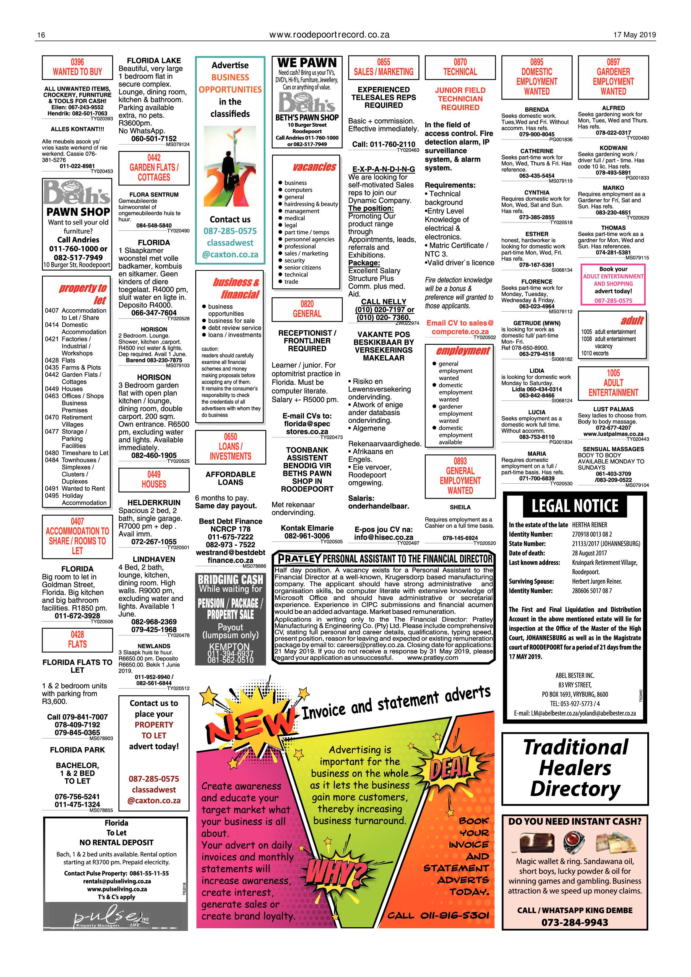 Roodepoort Record 17 May 2019 page 16