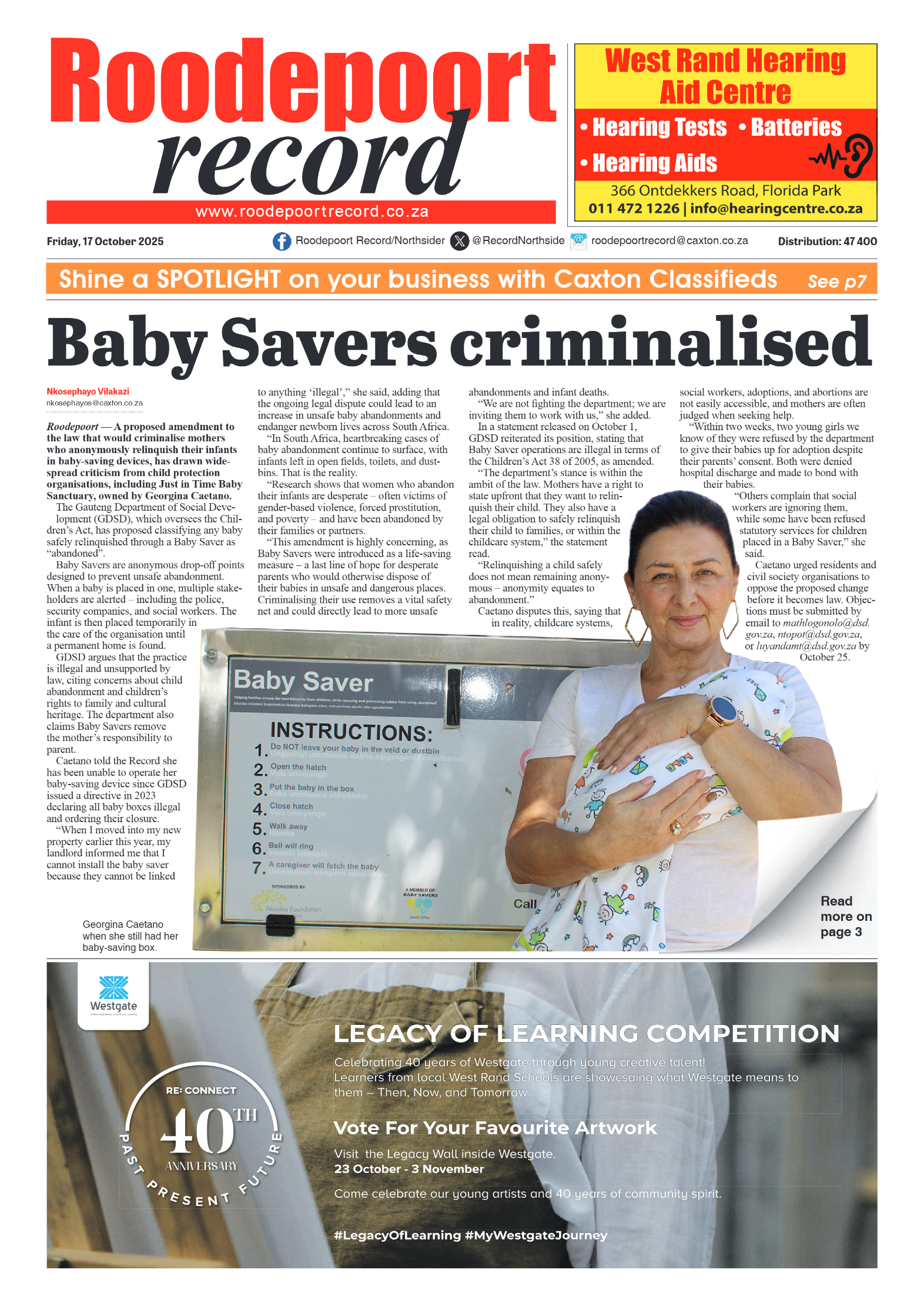 Roodepoort Record 17 October 2025 page 1