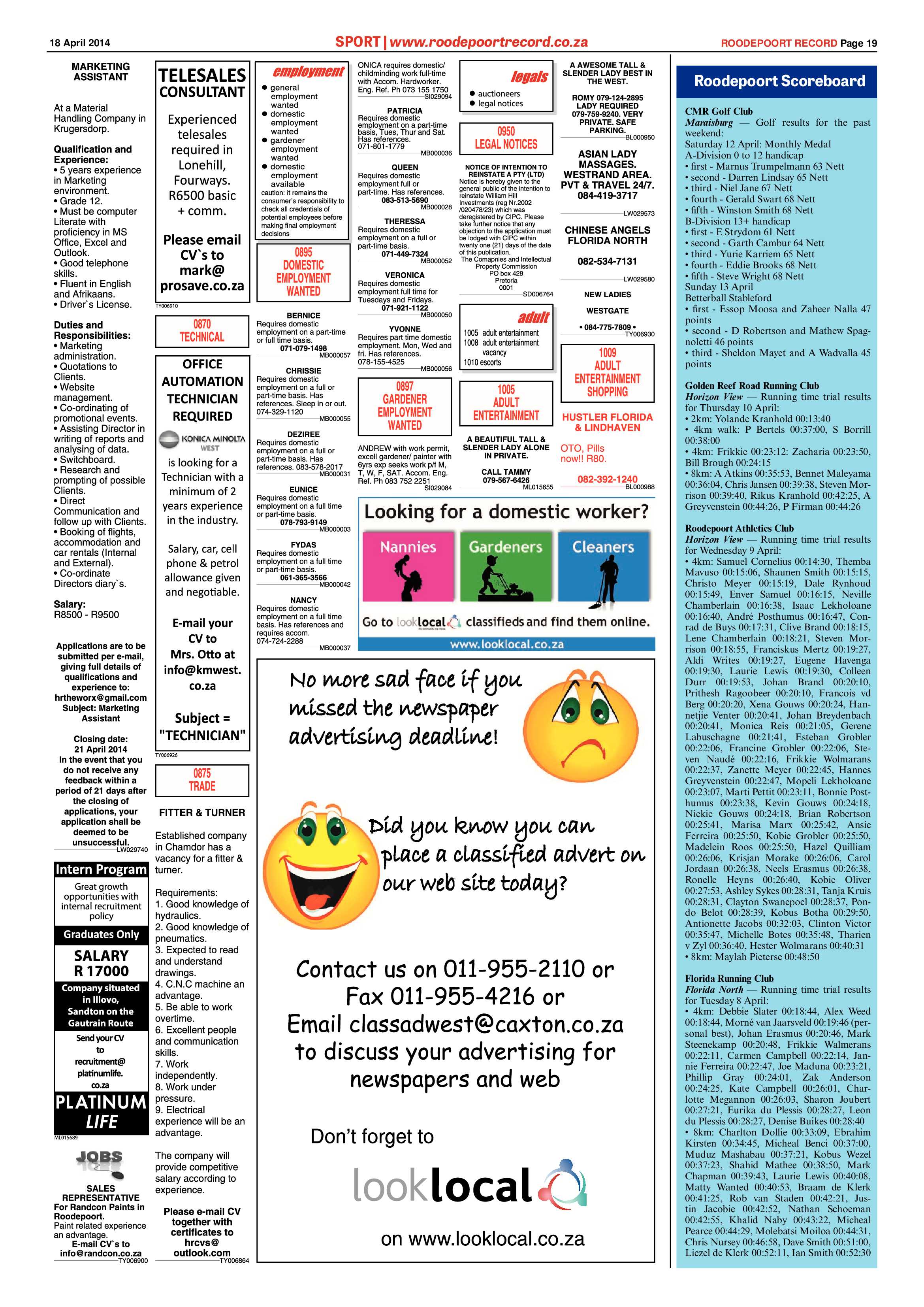 Roodepoort Record 18 April 2014 page 19