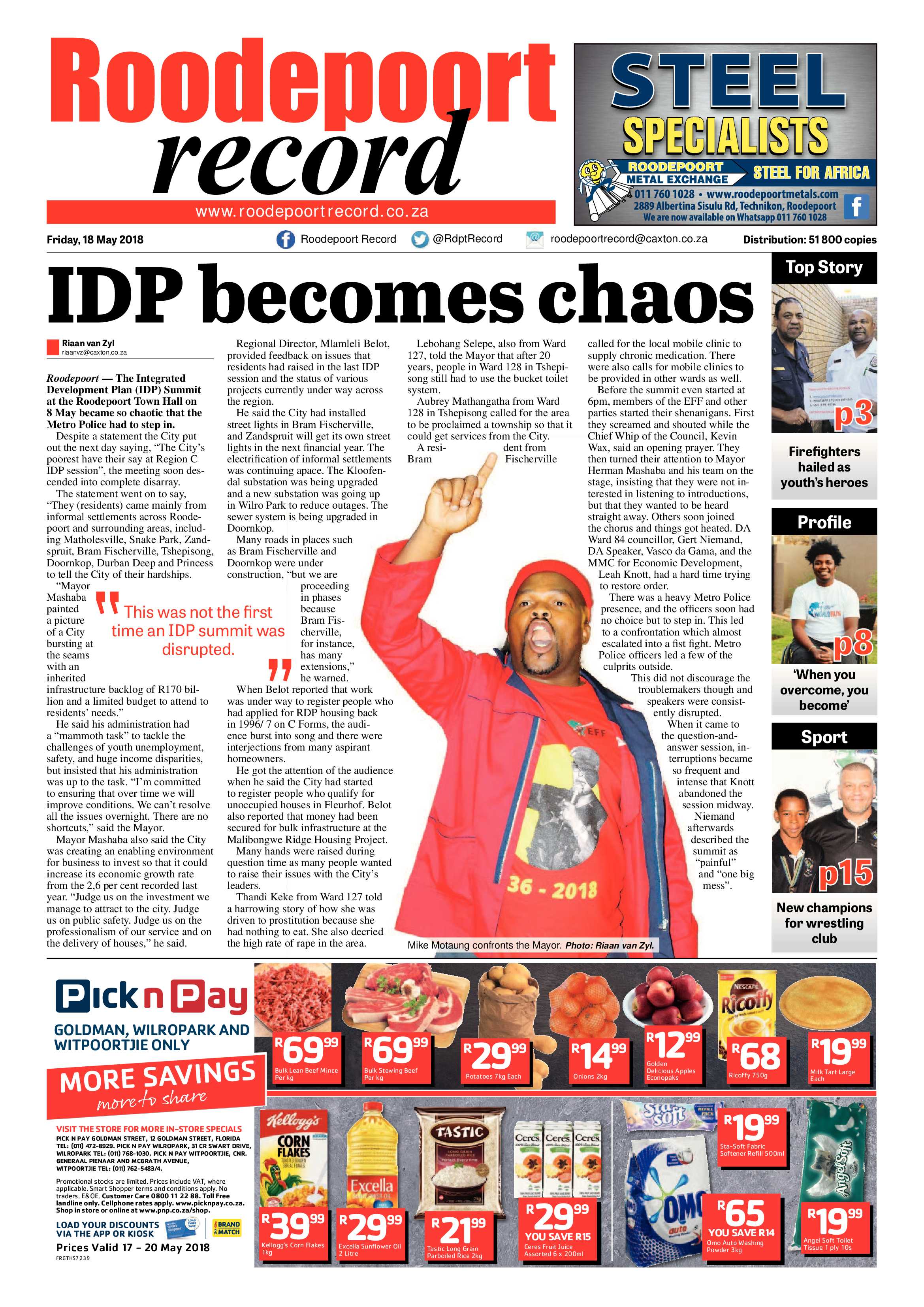 Roodepoort Record 18 May 2018 page 1