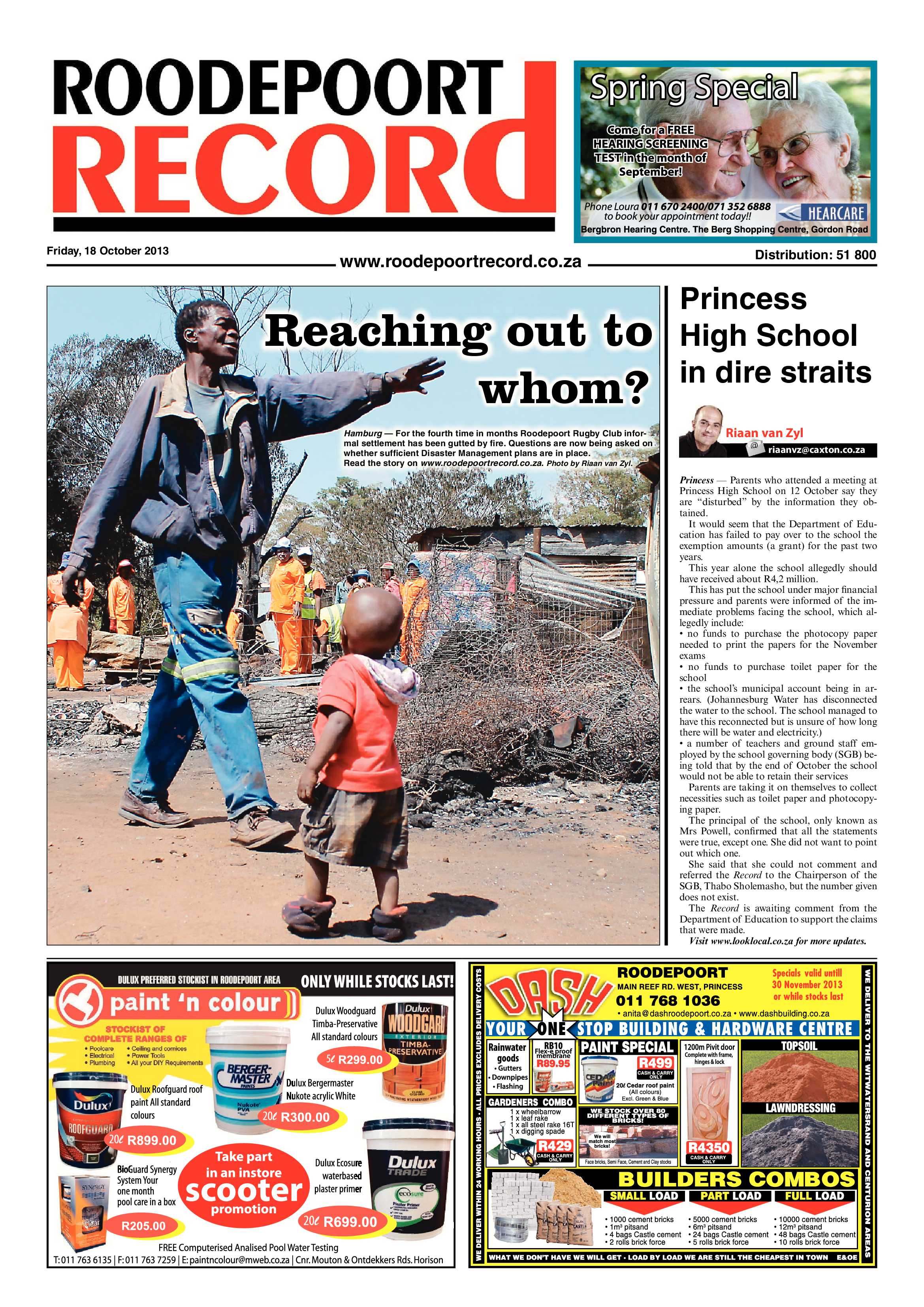 Roodepoort Record 18 October 2013 page 1