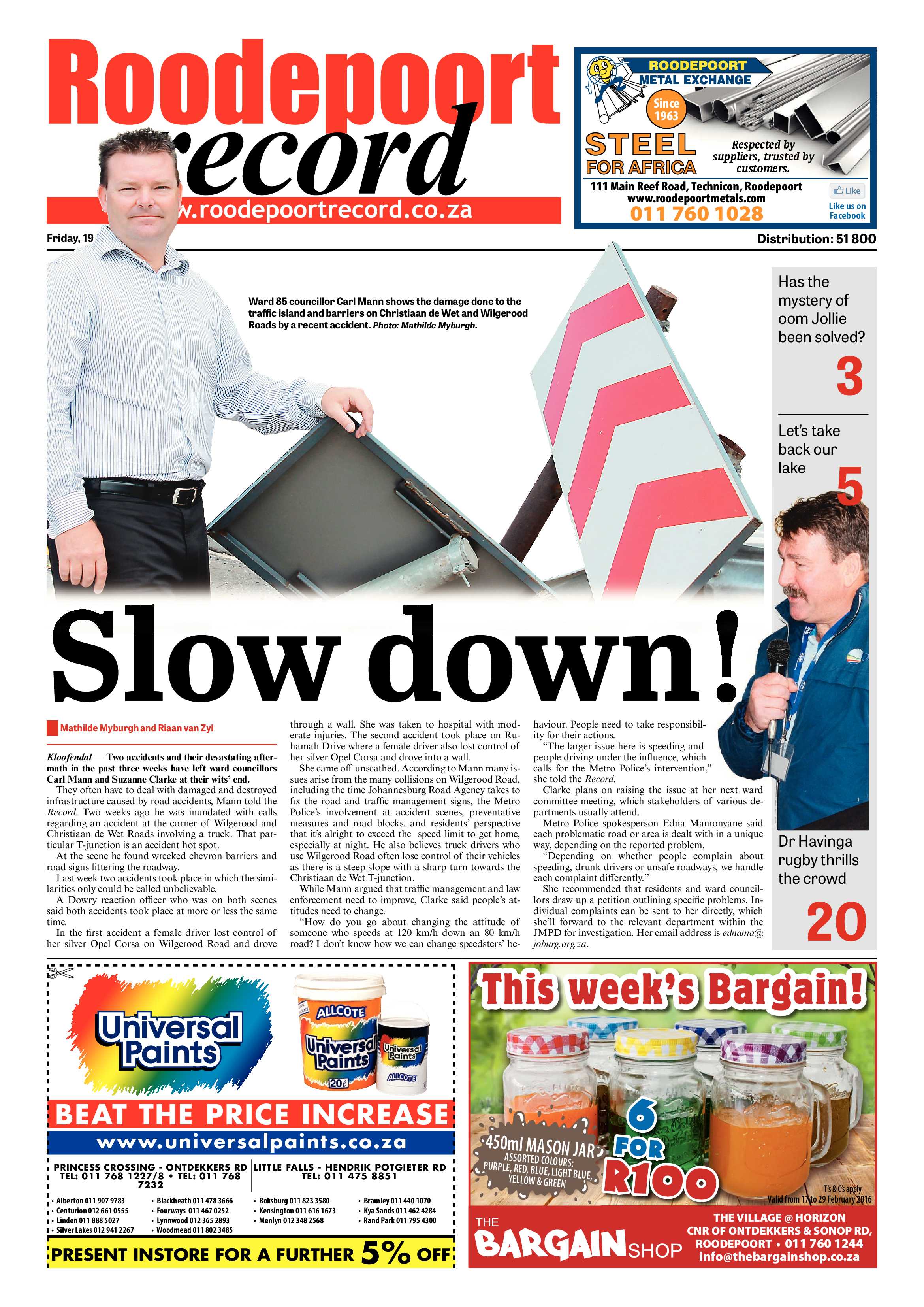 Roodepoort Record 19 February 2016 page 1