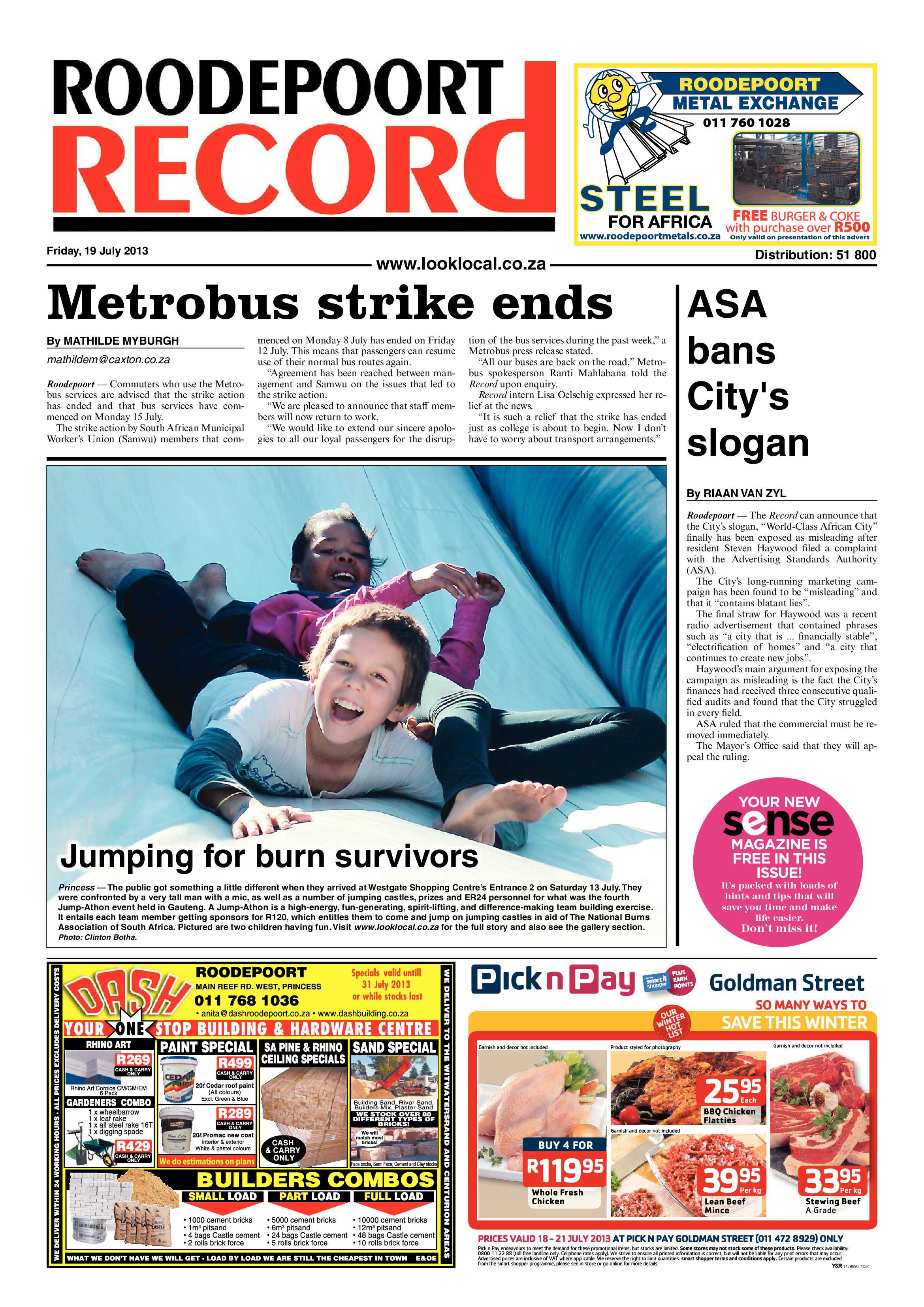 Roodepoort Record 19 July 2013 page 1
