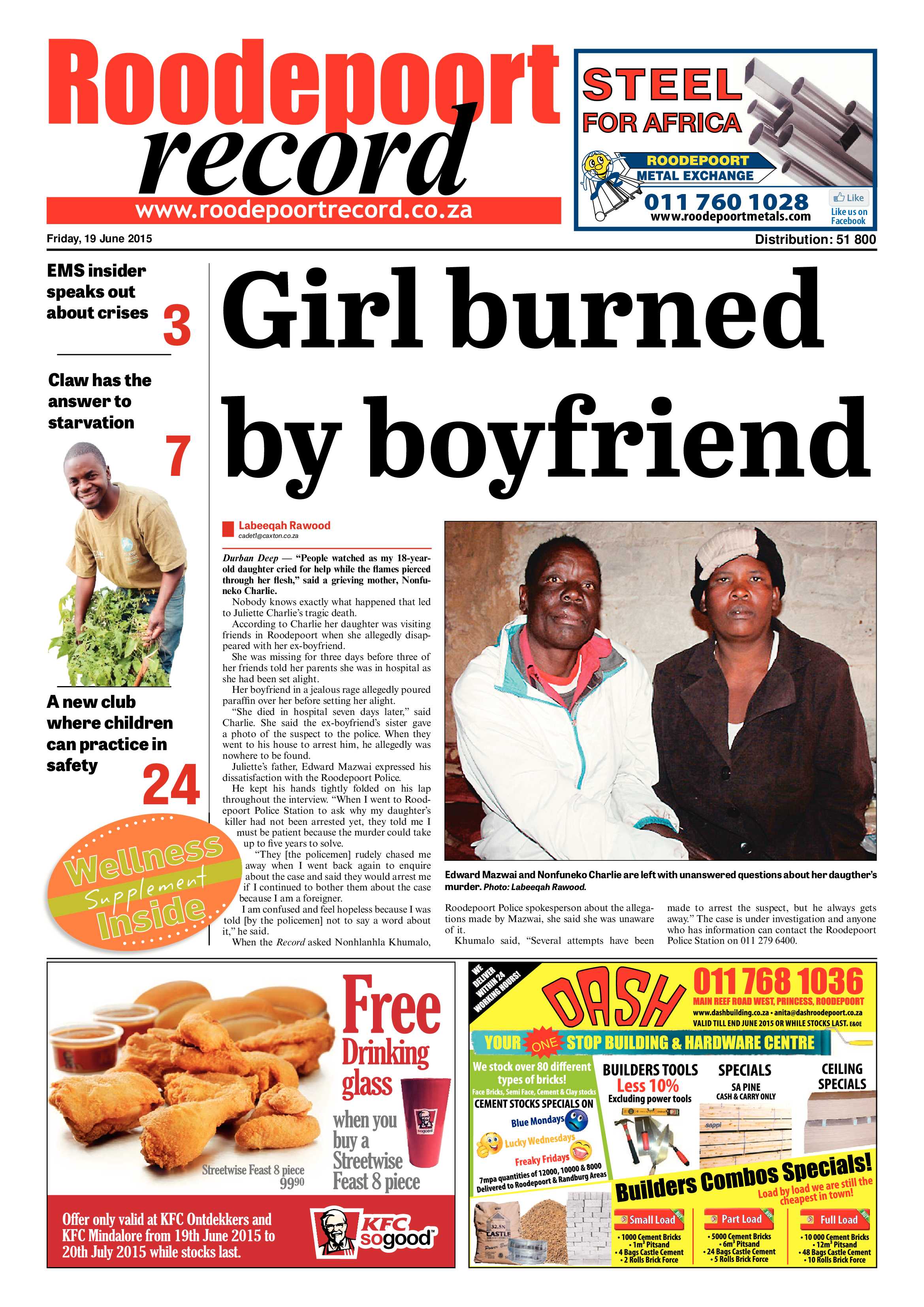 Roodepoort Record 19 June 2015 page 1