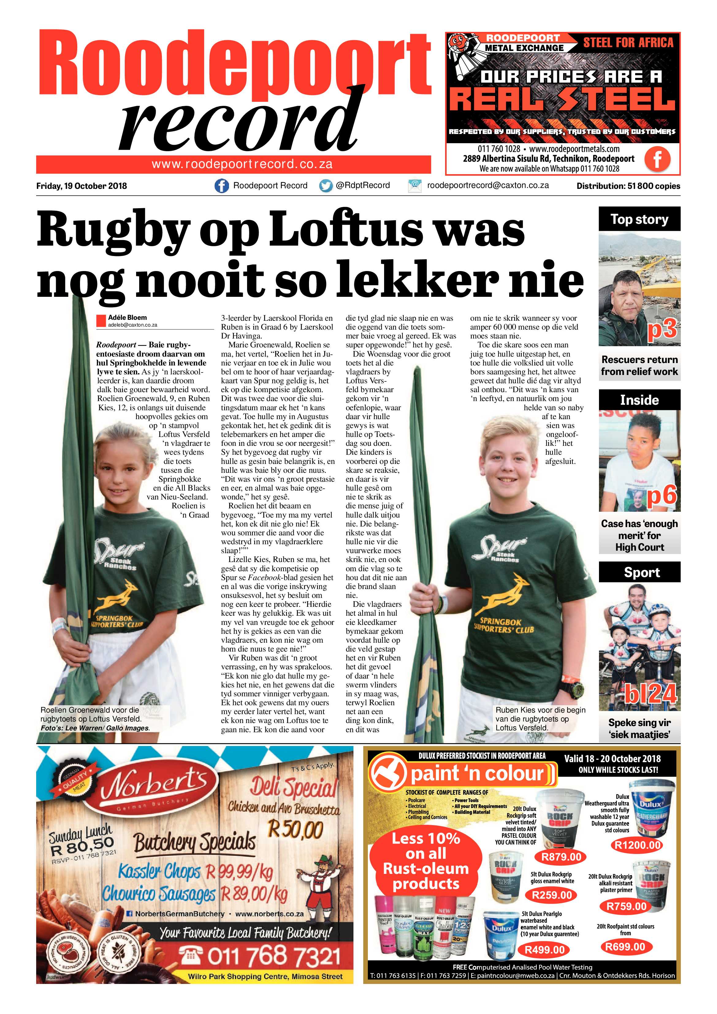 Roodepoort Record 19 October 2018 page 1