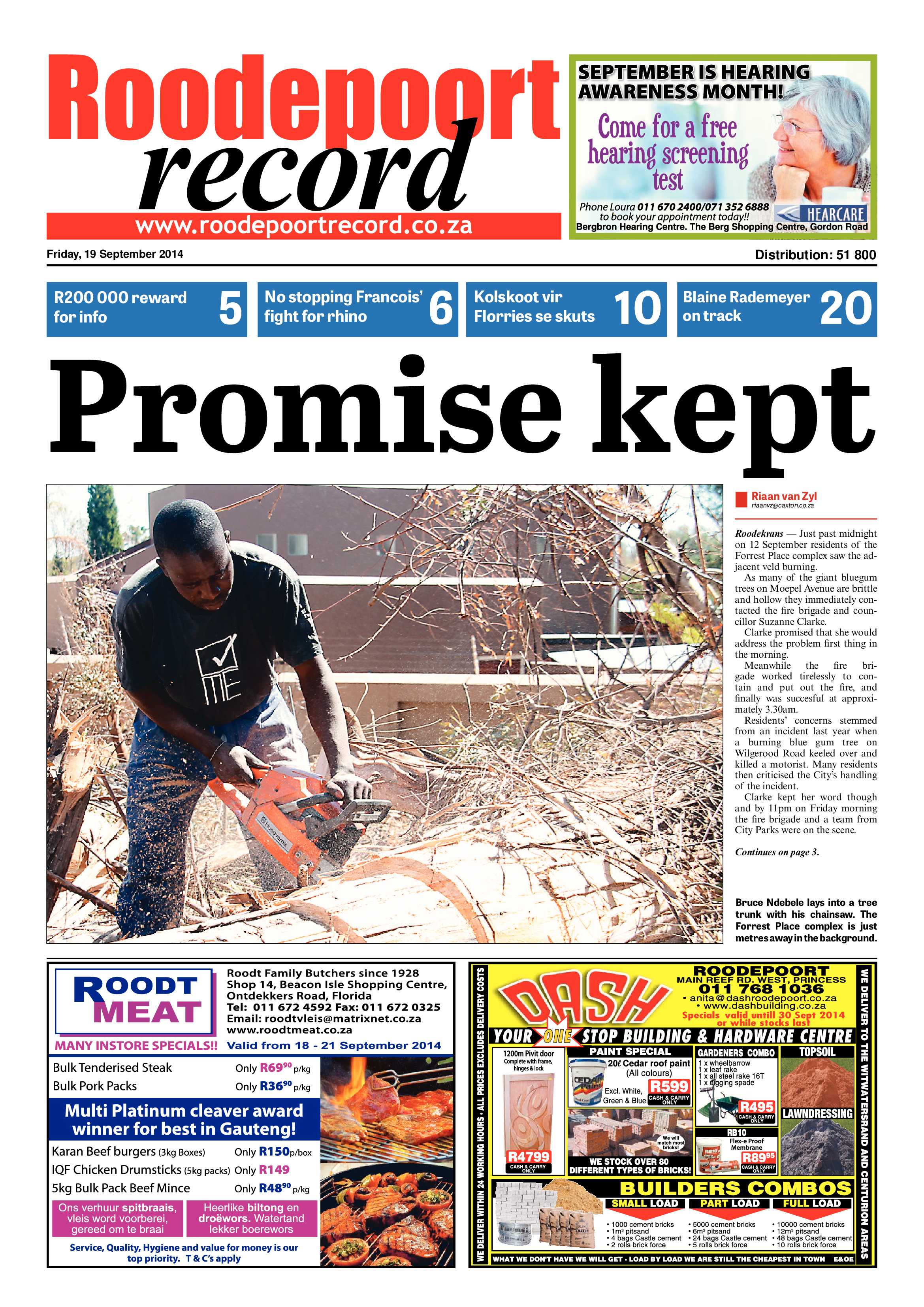 Roodepoort Record 19 September 2014 page 1