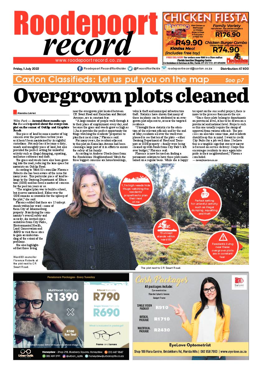 Roodepoort Record 1 July 2022 page 1