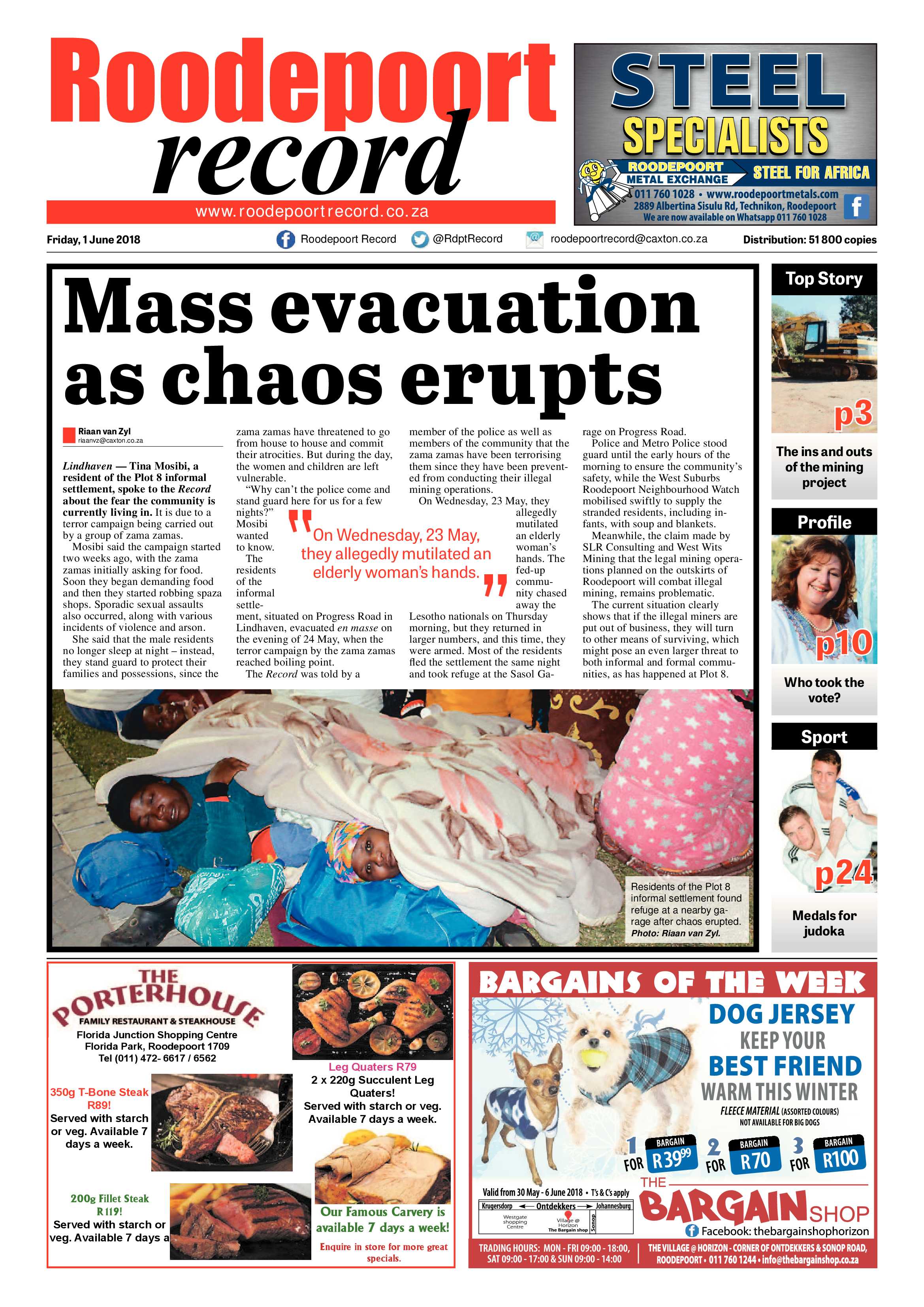 Roodepoort Record 1 June 2018 page 1