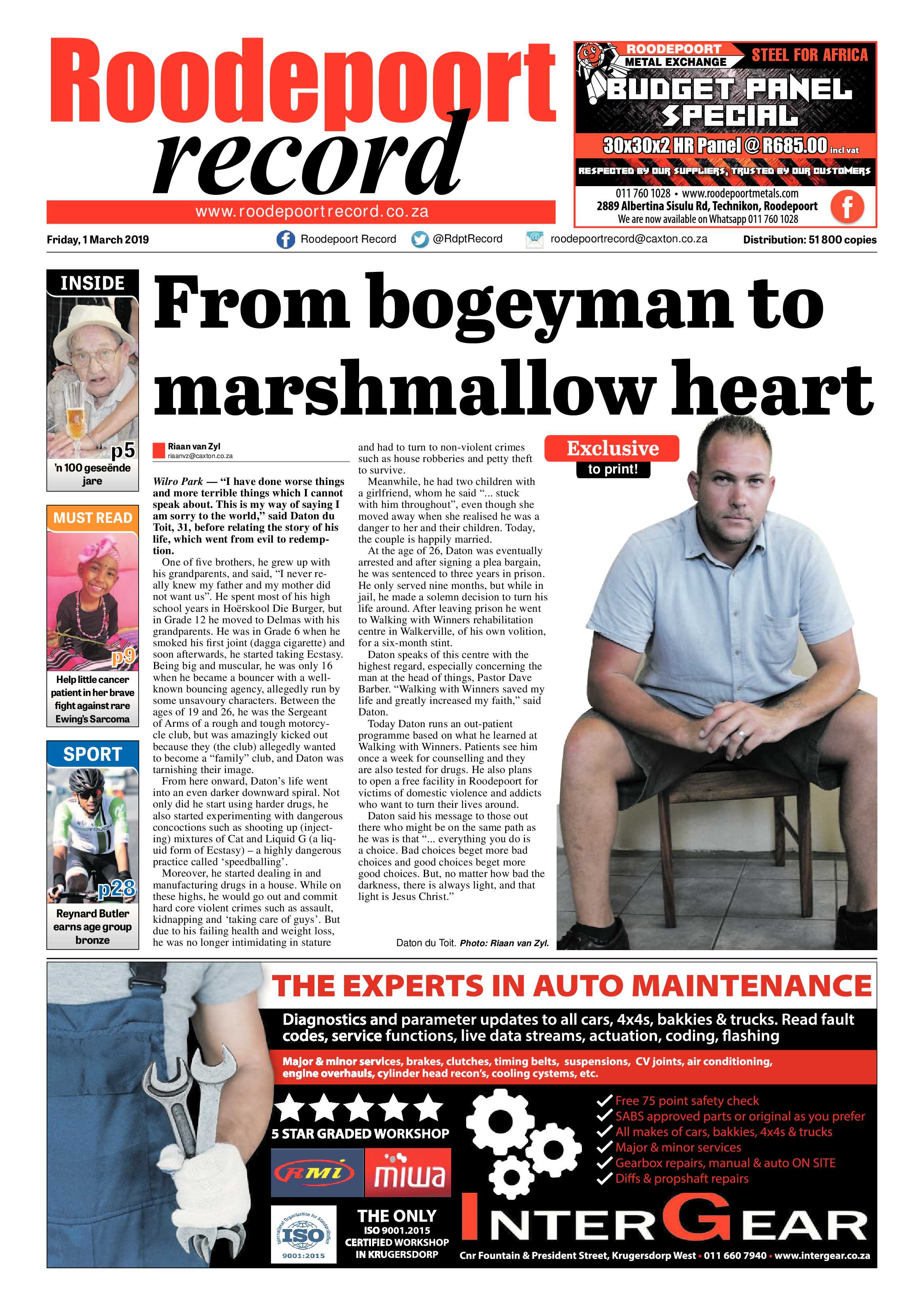 Roodepoort Record 1 March 2019 page 1