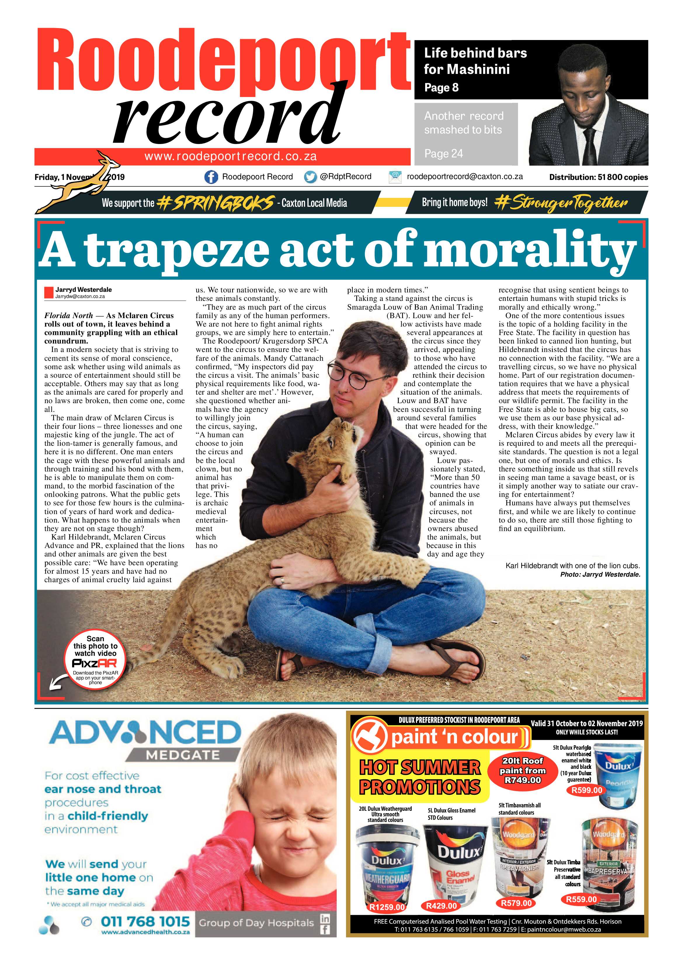 Roodepoort Record 1 November 2019 page 1
