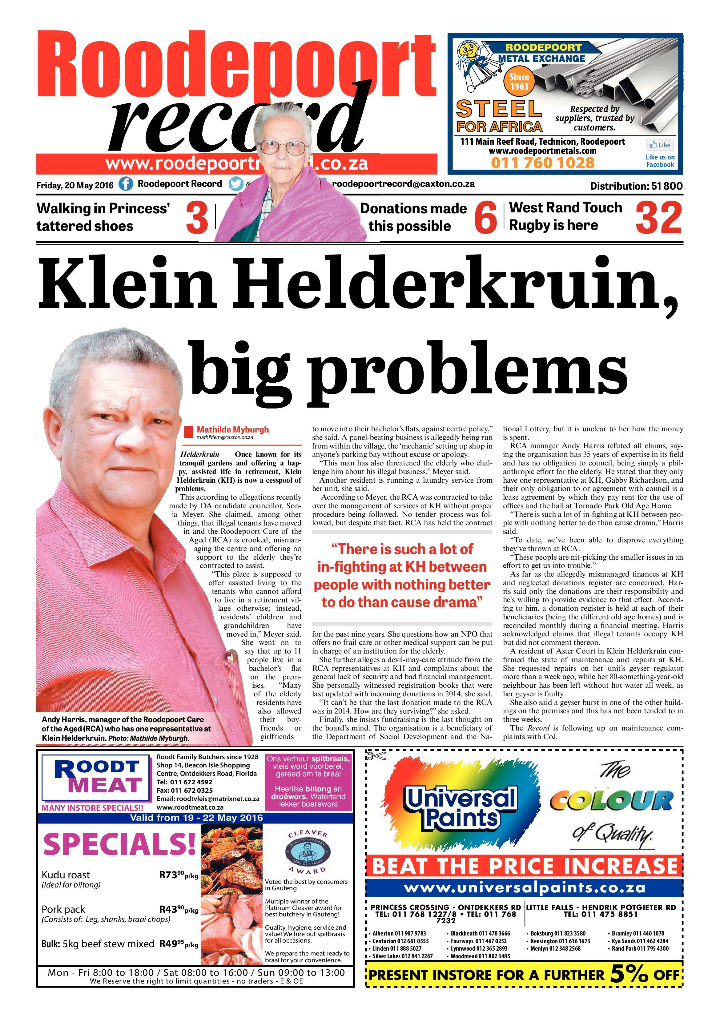 Roodepoort Record 20 May 2016 page 1