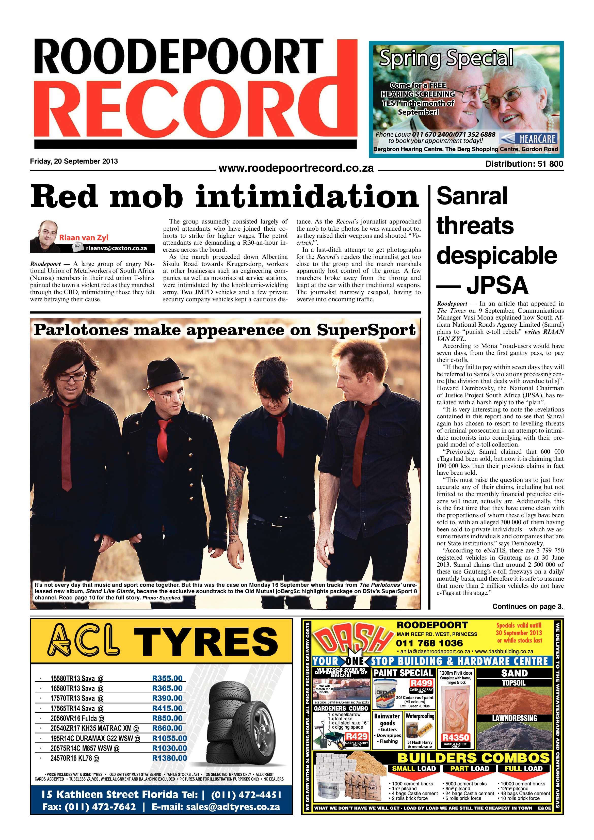 Roodepoort Record 20 September 2013 page 1