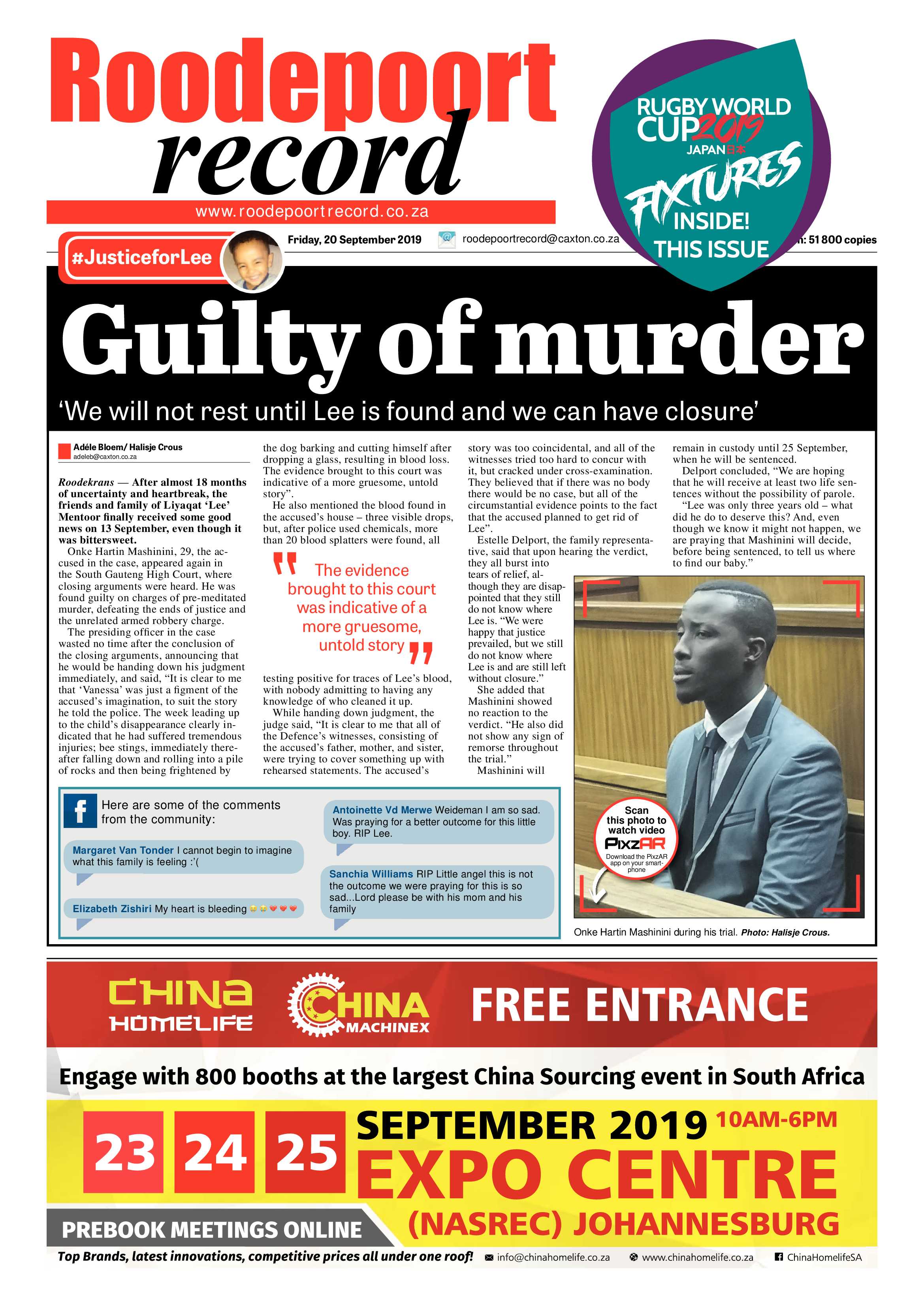 Roodepoort Record 20 September 2019 page 1