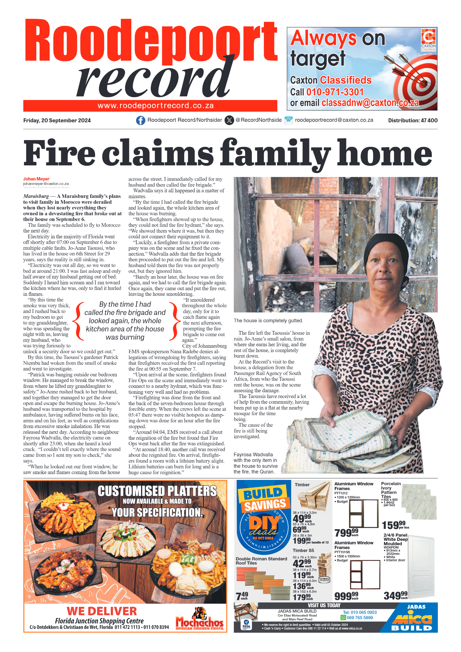 Roodepoort Record 20 September 2024 page 1