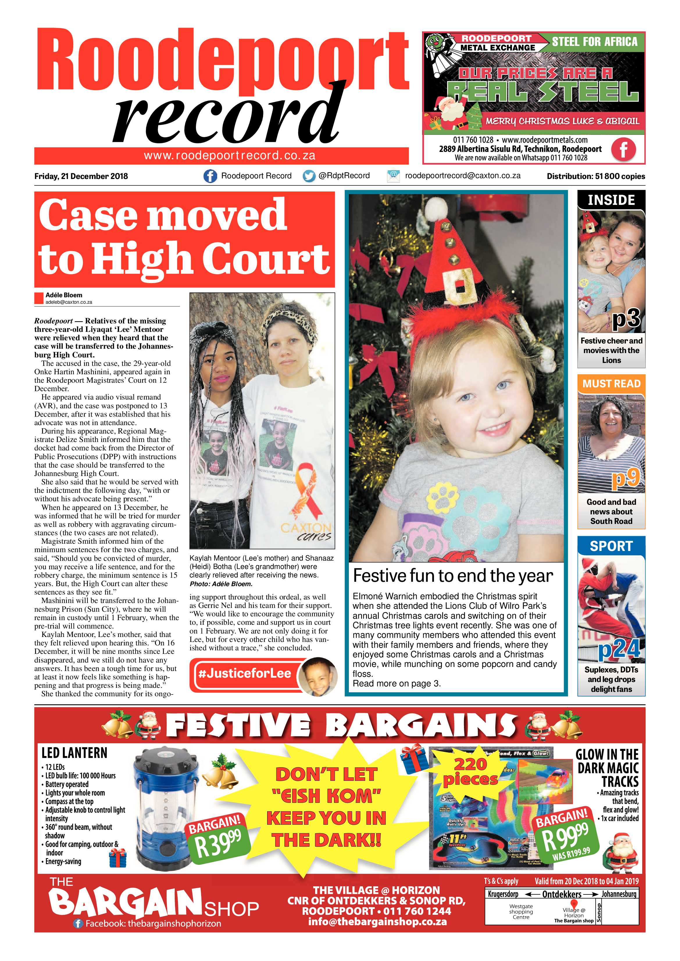 Roodepoort Record 21 December 2018 page 1