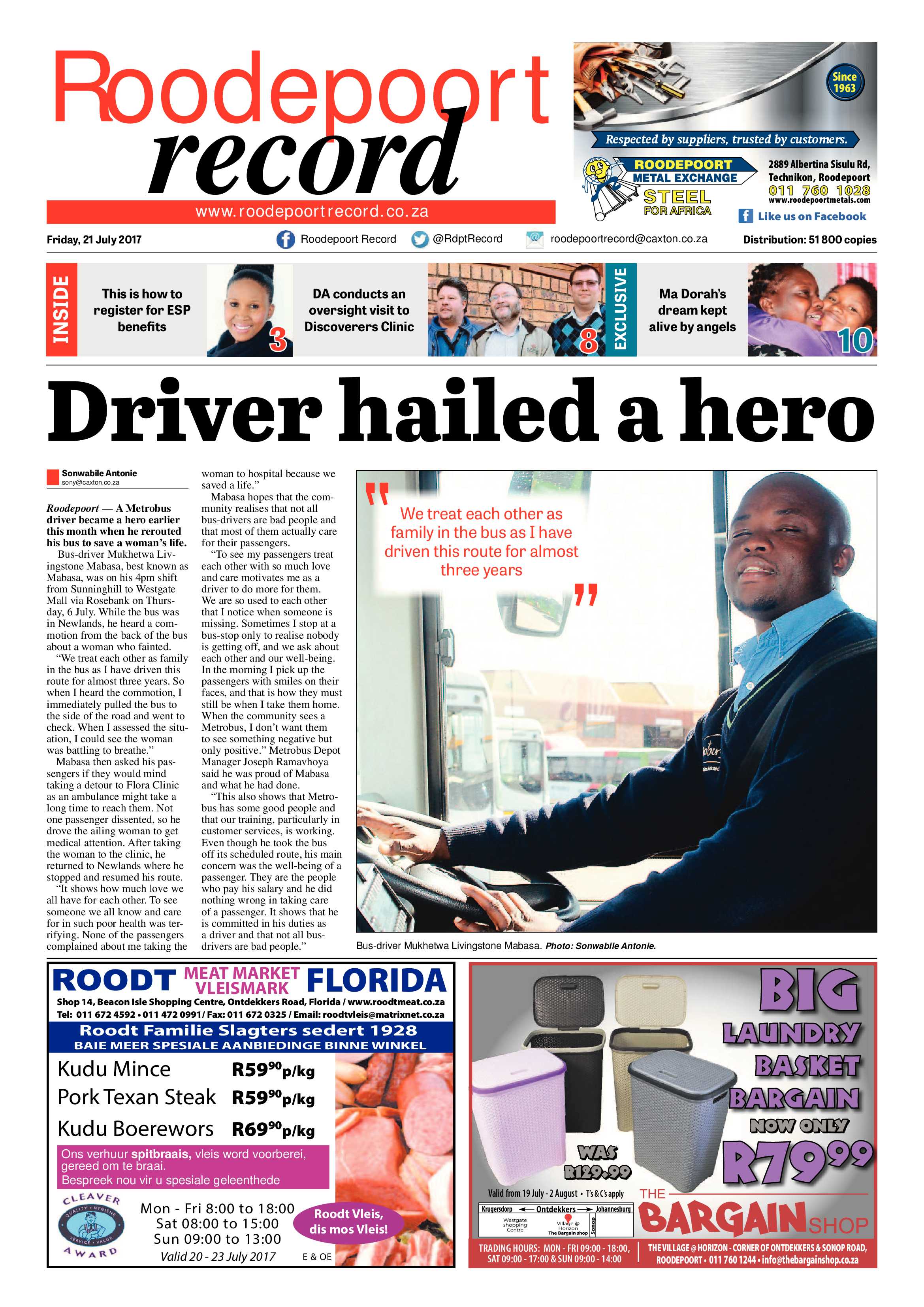 Roodepoort Record 21 July 2017 page 1