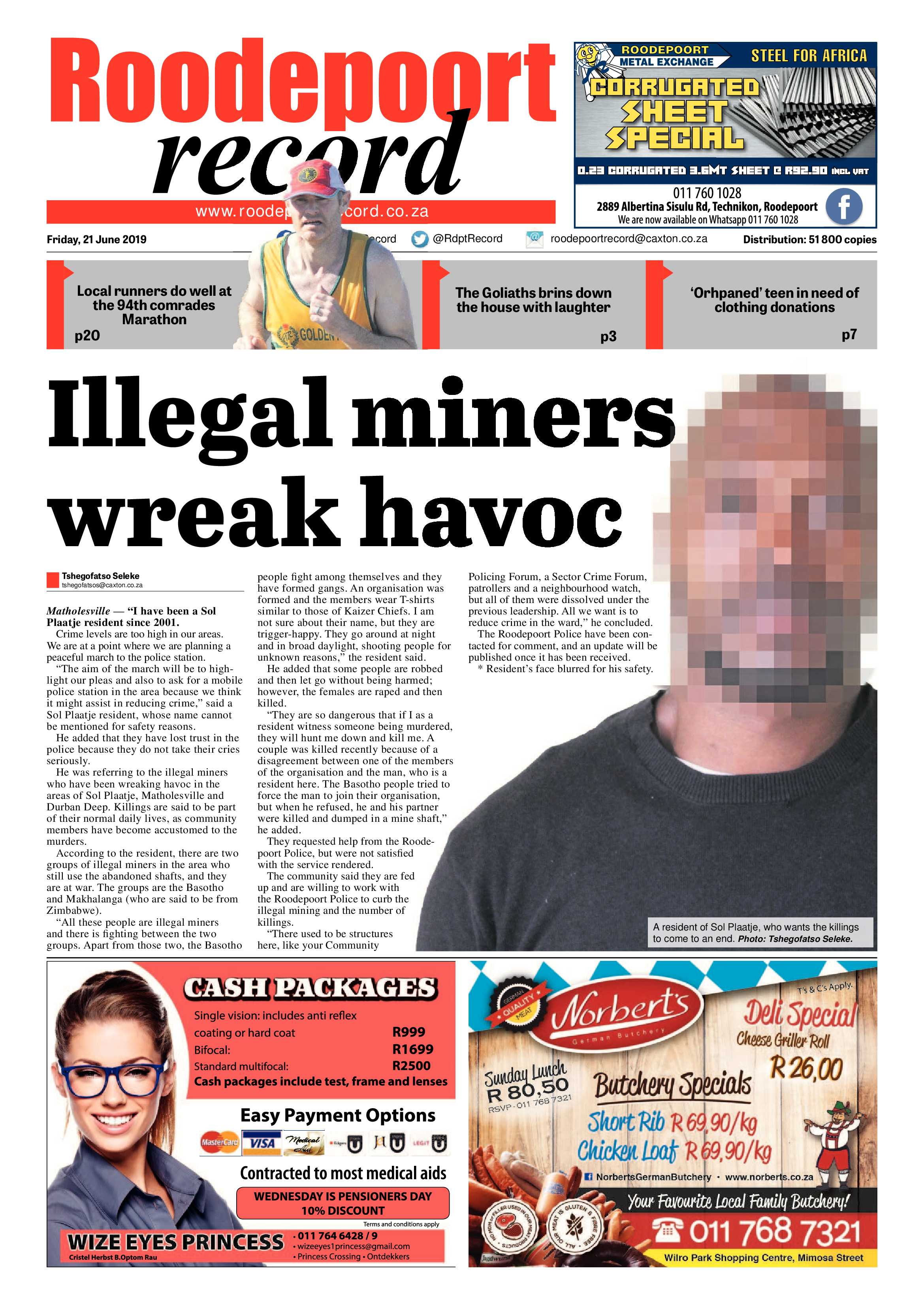 Roodepoort Record 21 June 2019 page 1