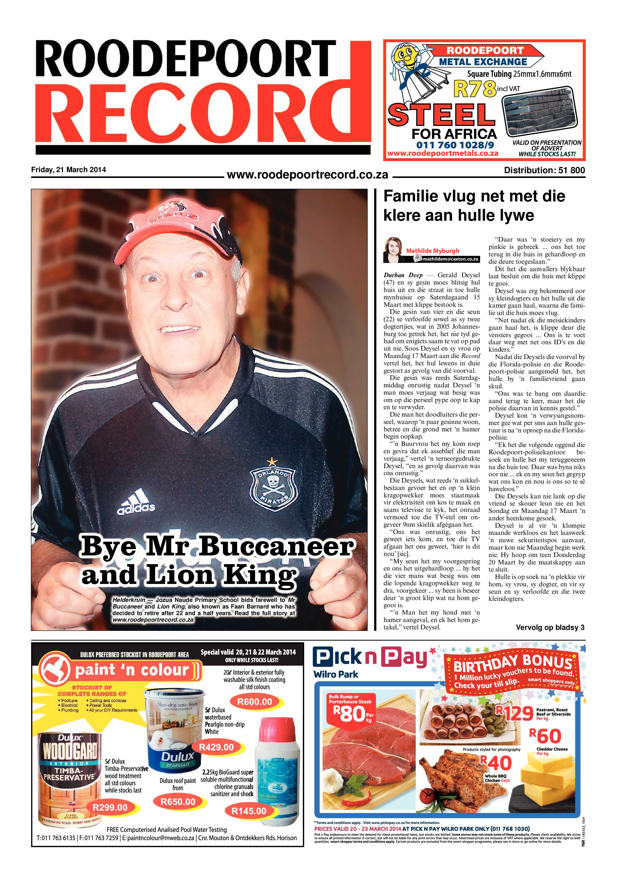 Roodepoort Record 21 March 2014 page 1