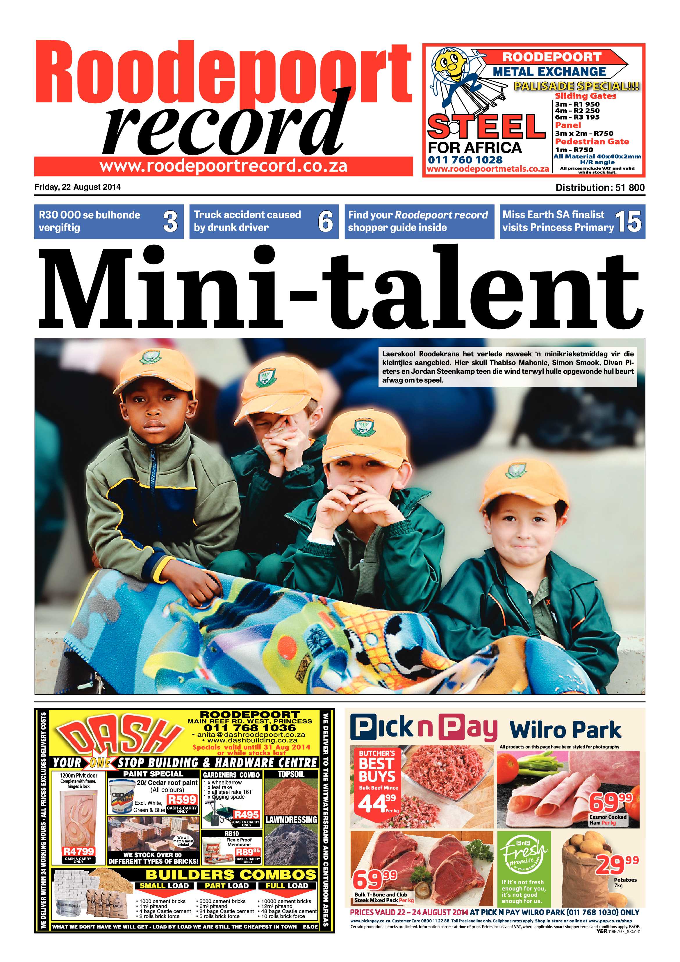 Roodepoort Record 22 August 2014 page 1