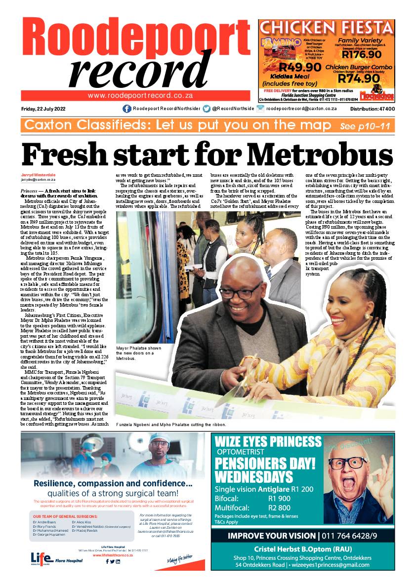 Roodepoort Record 22 July 2022 page 1