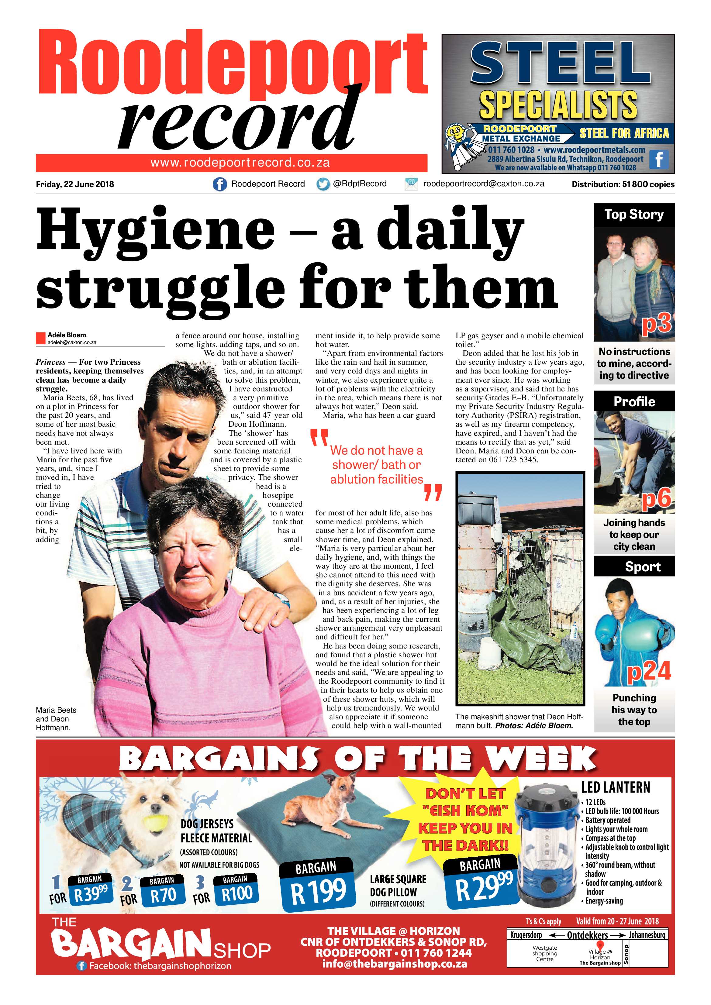 Roodepoort Record 22 June 2018 page 1