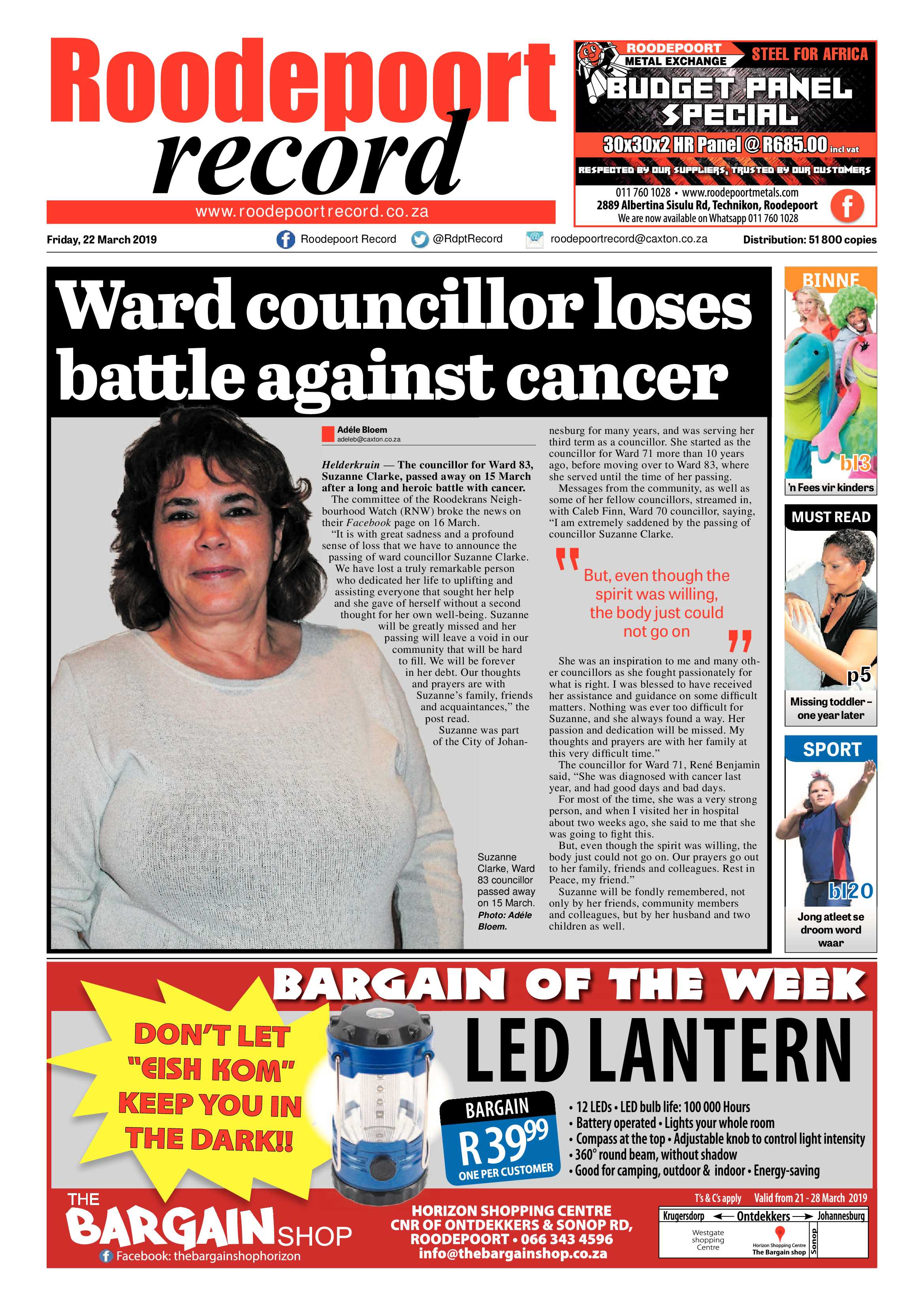 Roodepoort Record 22 March 2019 page 1