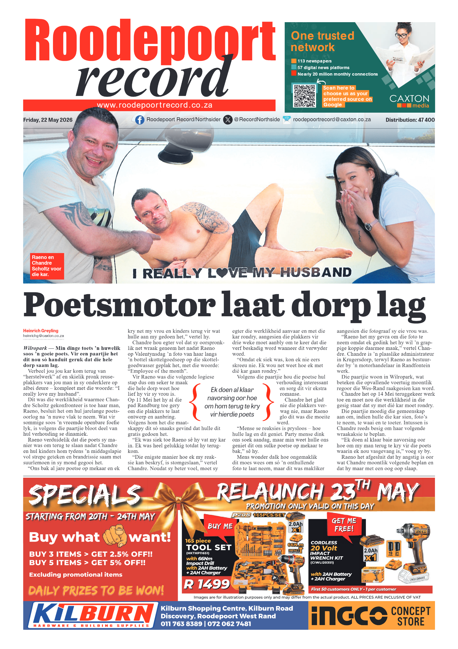 Roodepoort Record 22 May 2026 page 1