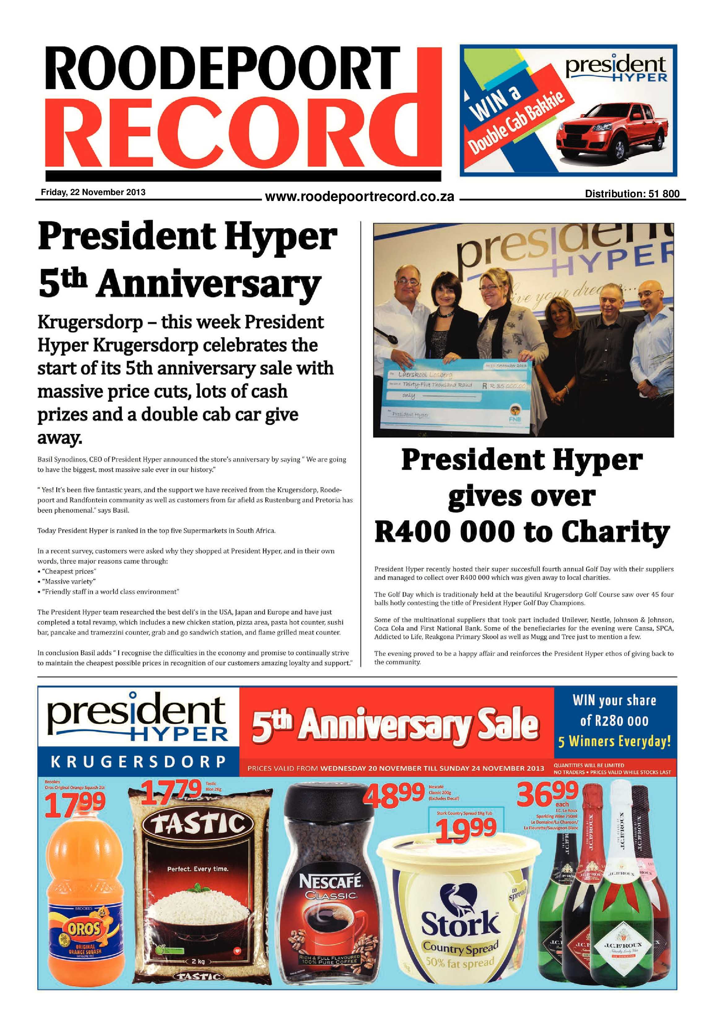 Roodepoort Record 22 November 2013 page 1