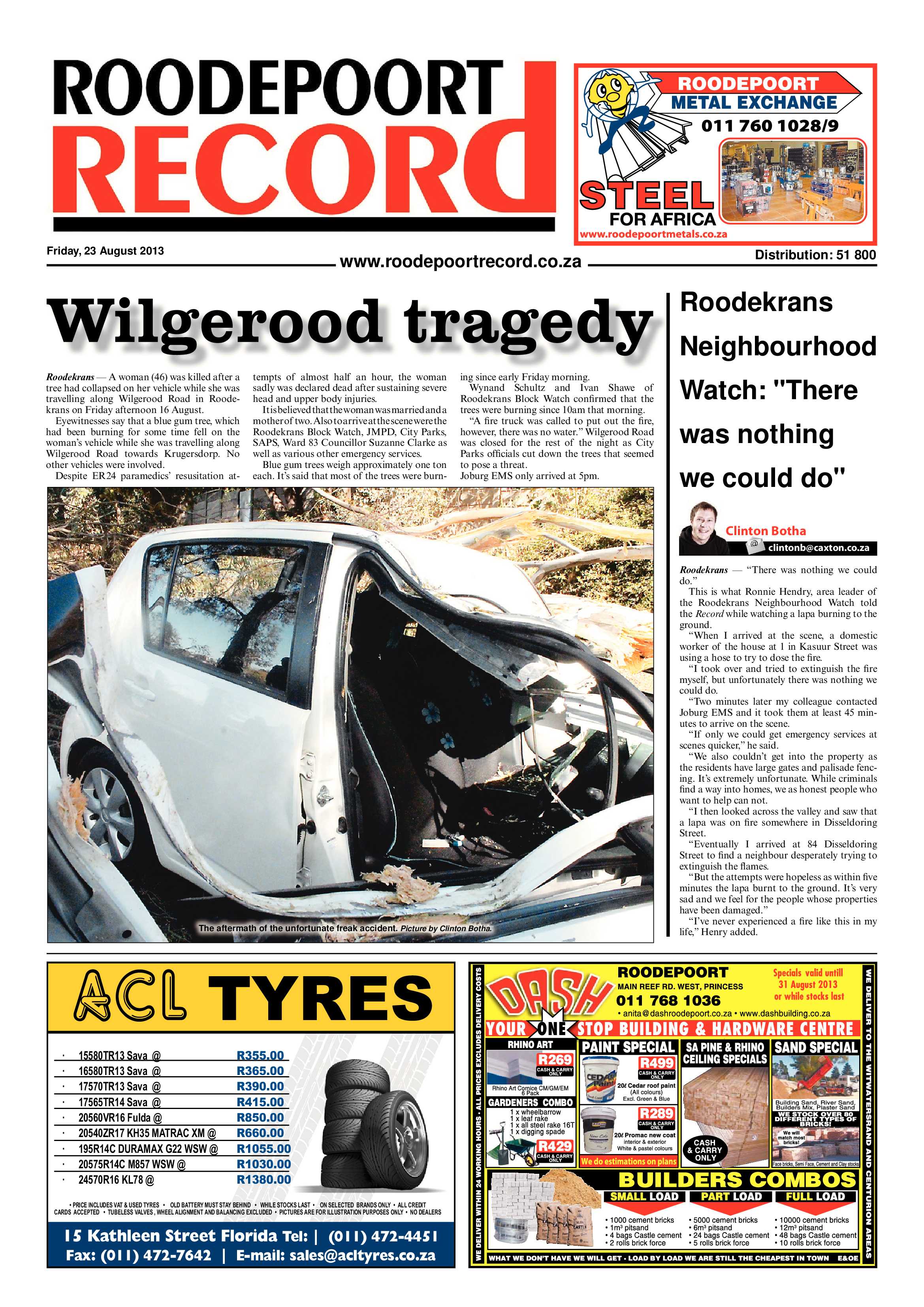 Roodepoort Record 23 August 2013 page 1
