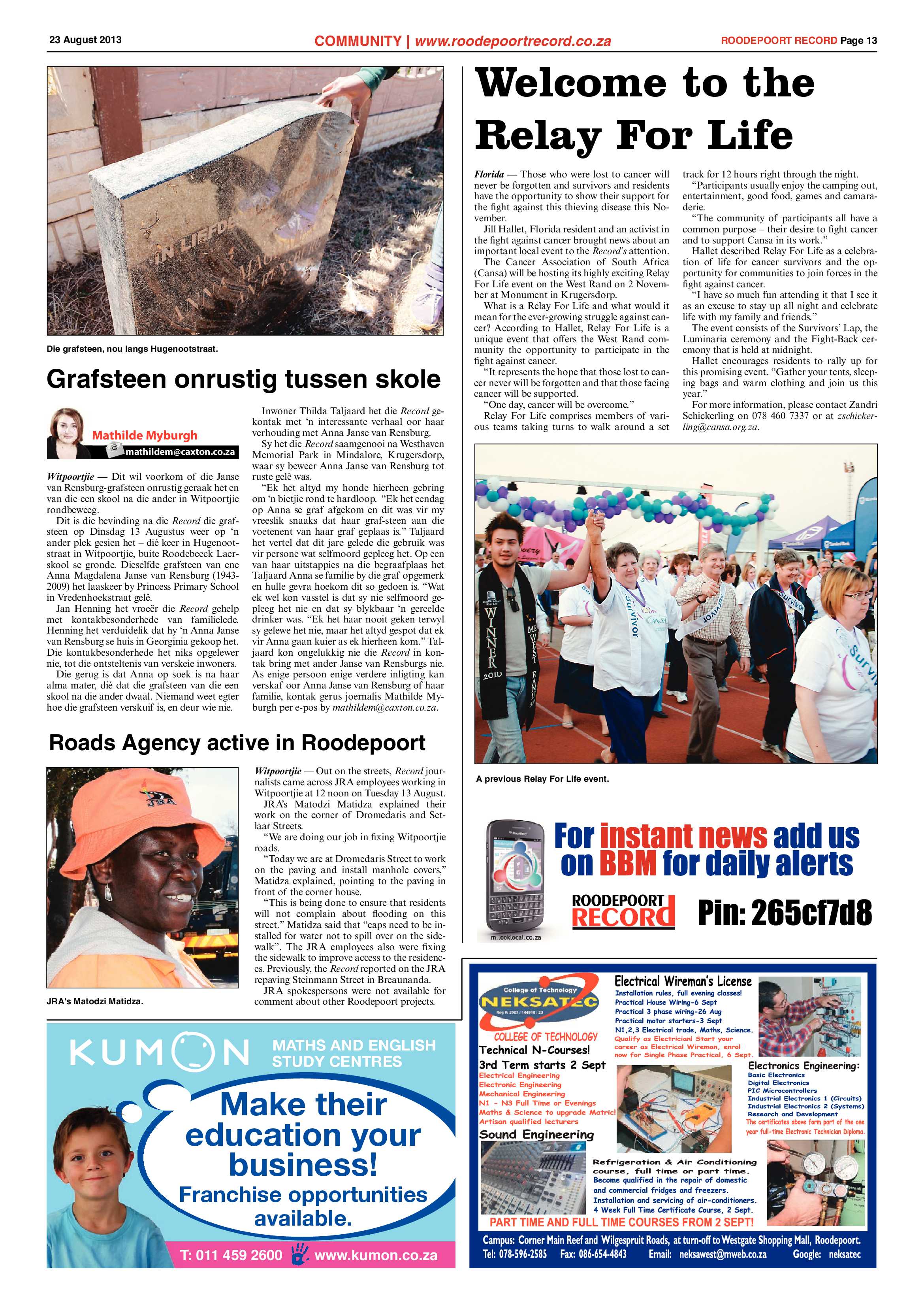 Roodepoort Record 23 August 2013 page 13