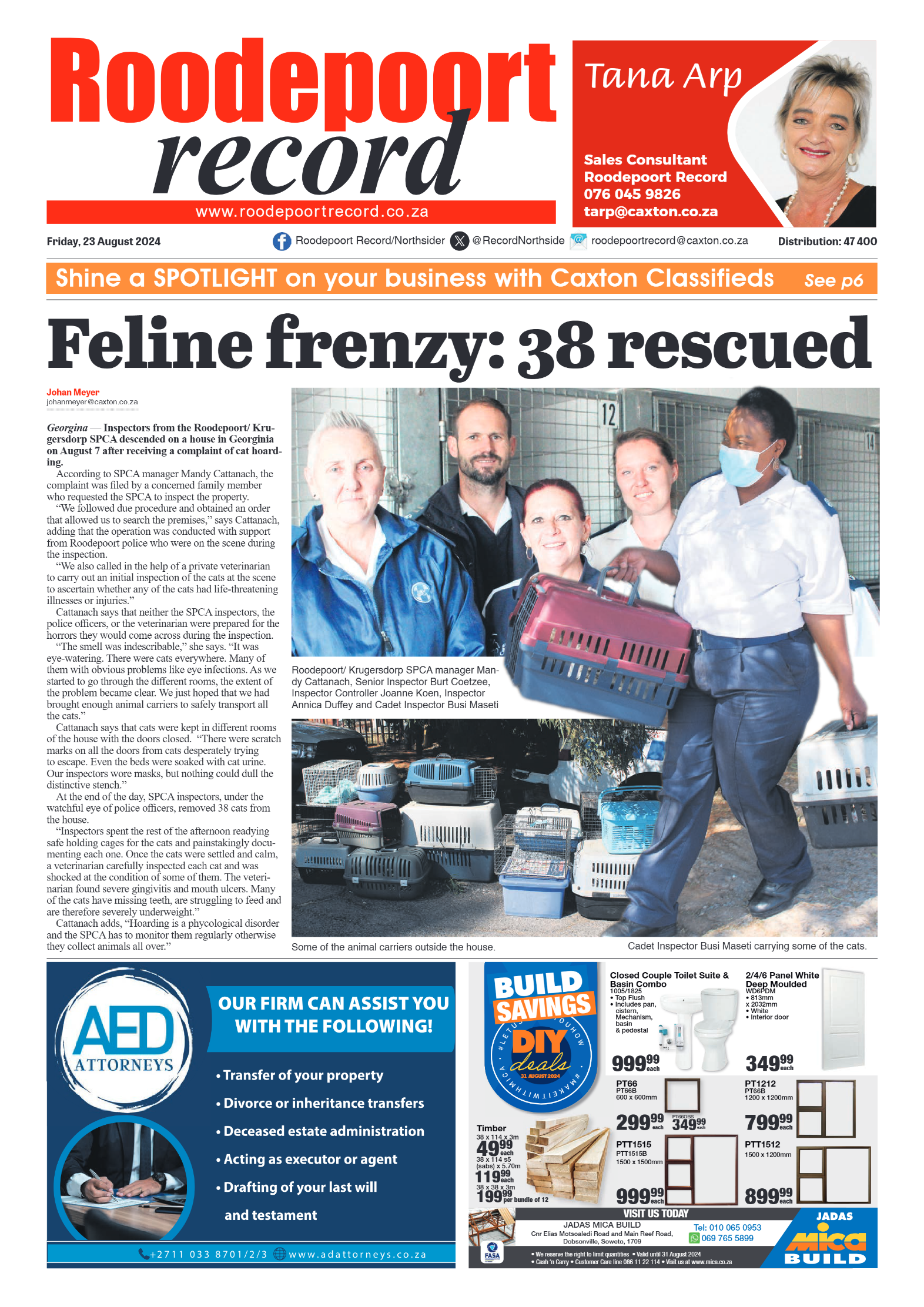 Roodepoort Record 23 August 2024 page 1