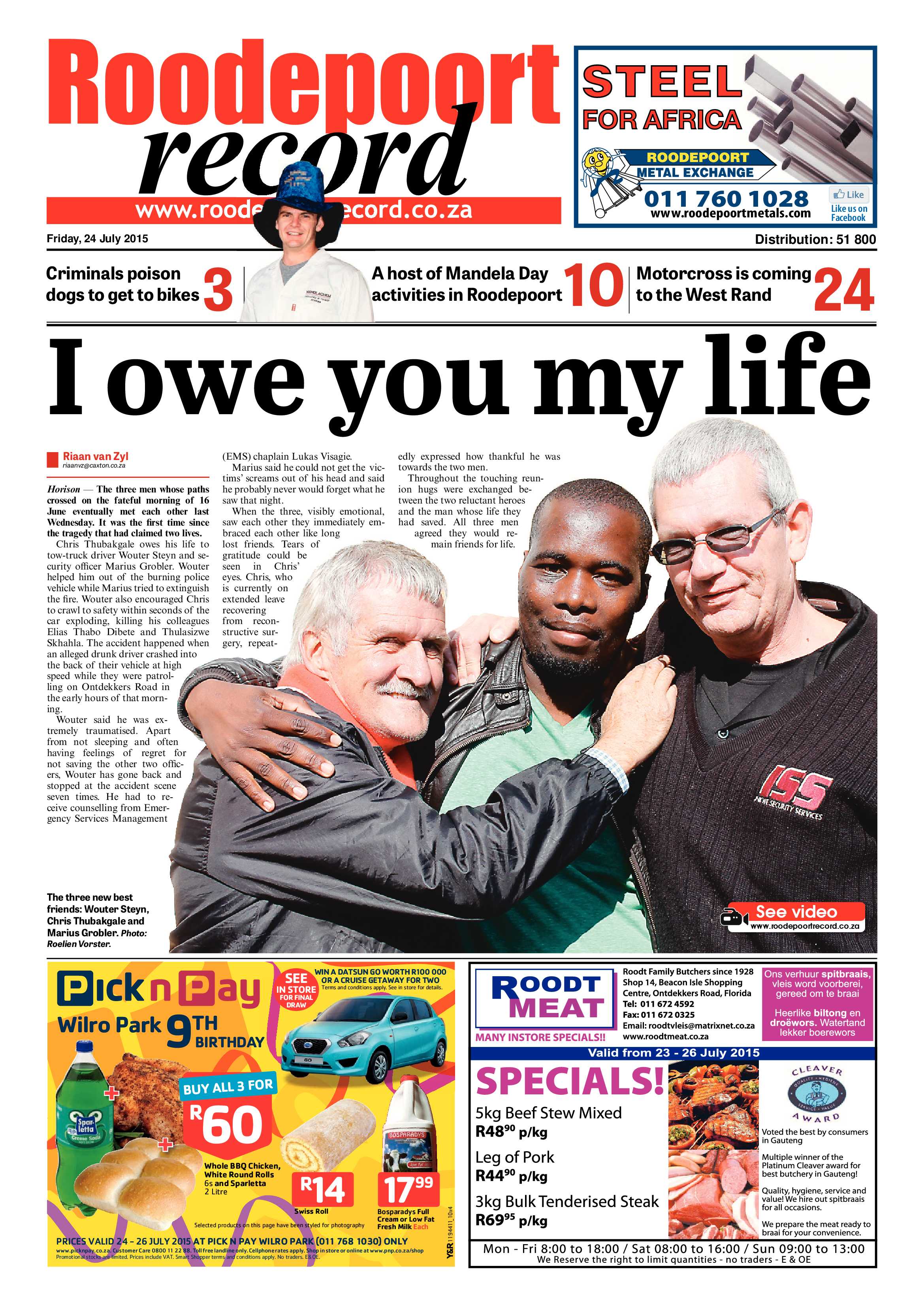 Roodepoort Record 24 July 2015 page 1