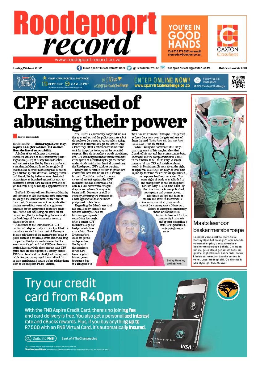 Roodepoort Record 24 June 2022 page 1