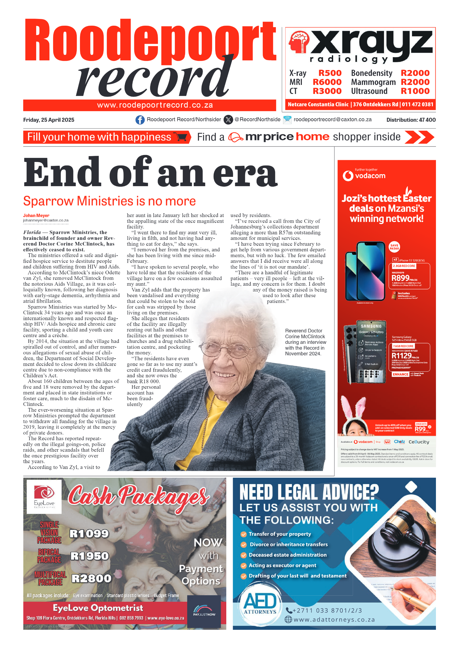 Roodepoort Record 25 April 2025 page 1