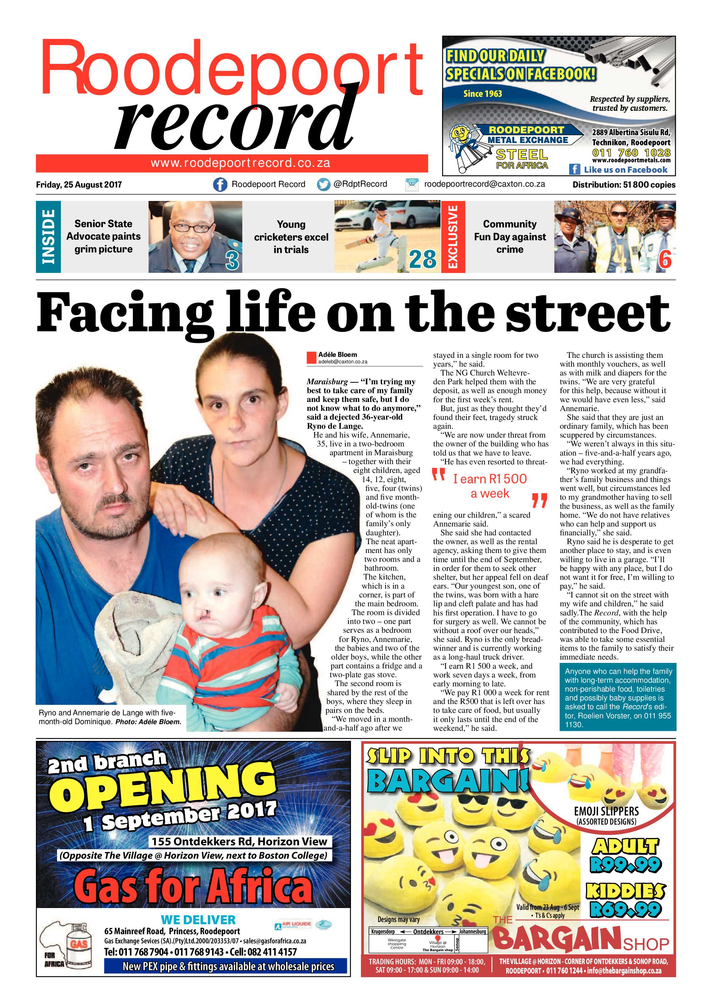 Roodepoort Record 25 August 2017 page 1