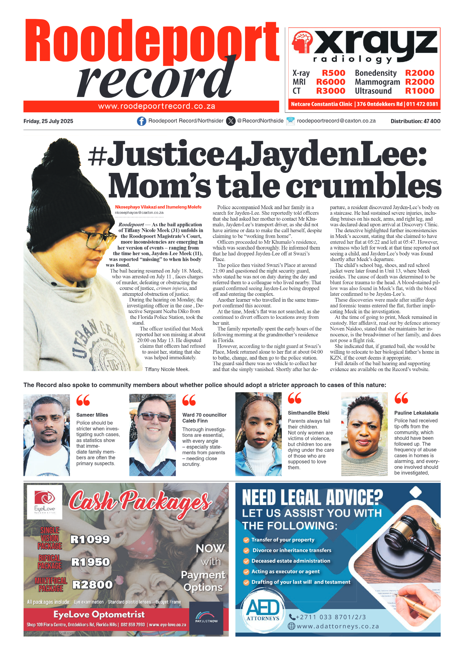 Roodepoort Record 25 July 2025 page 1