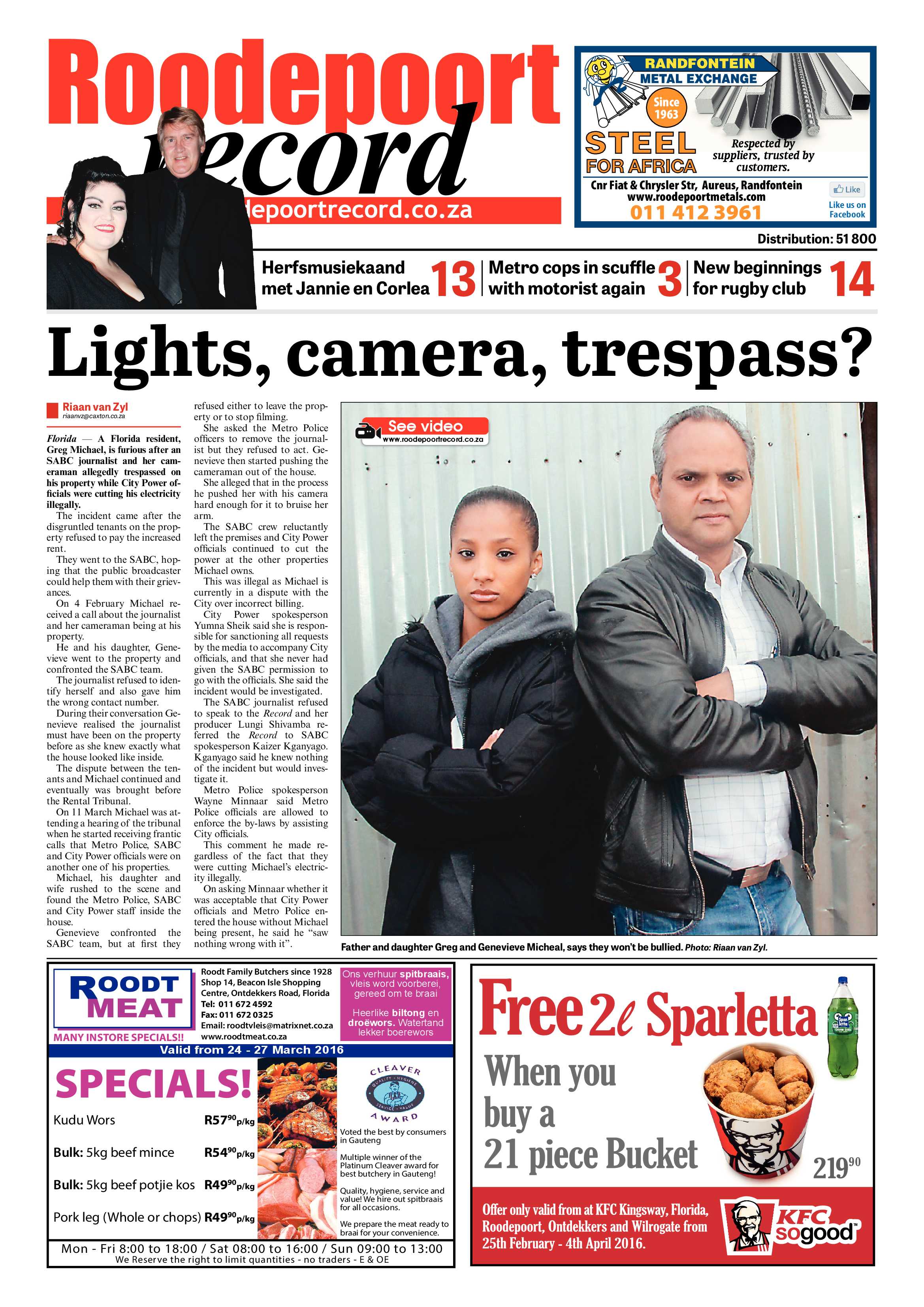 Roodepoort Record 25 March 2016 page 1